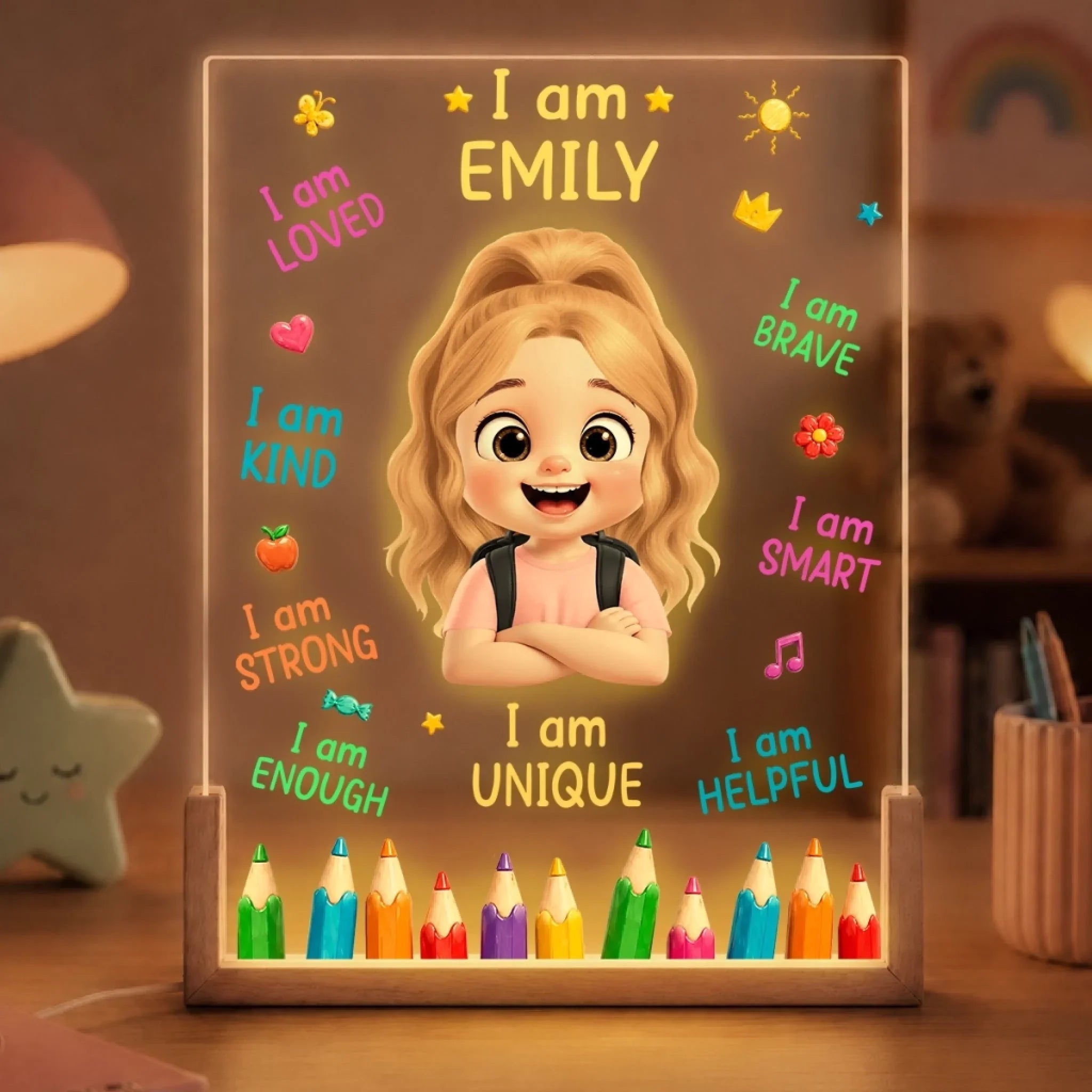 Custom Kids Shaped 3D LED Walnut Night Light - Personalized Back To School Gifts For Kids - Dream Big Learn More