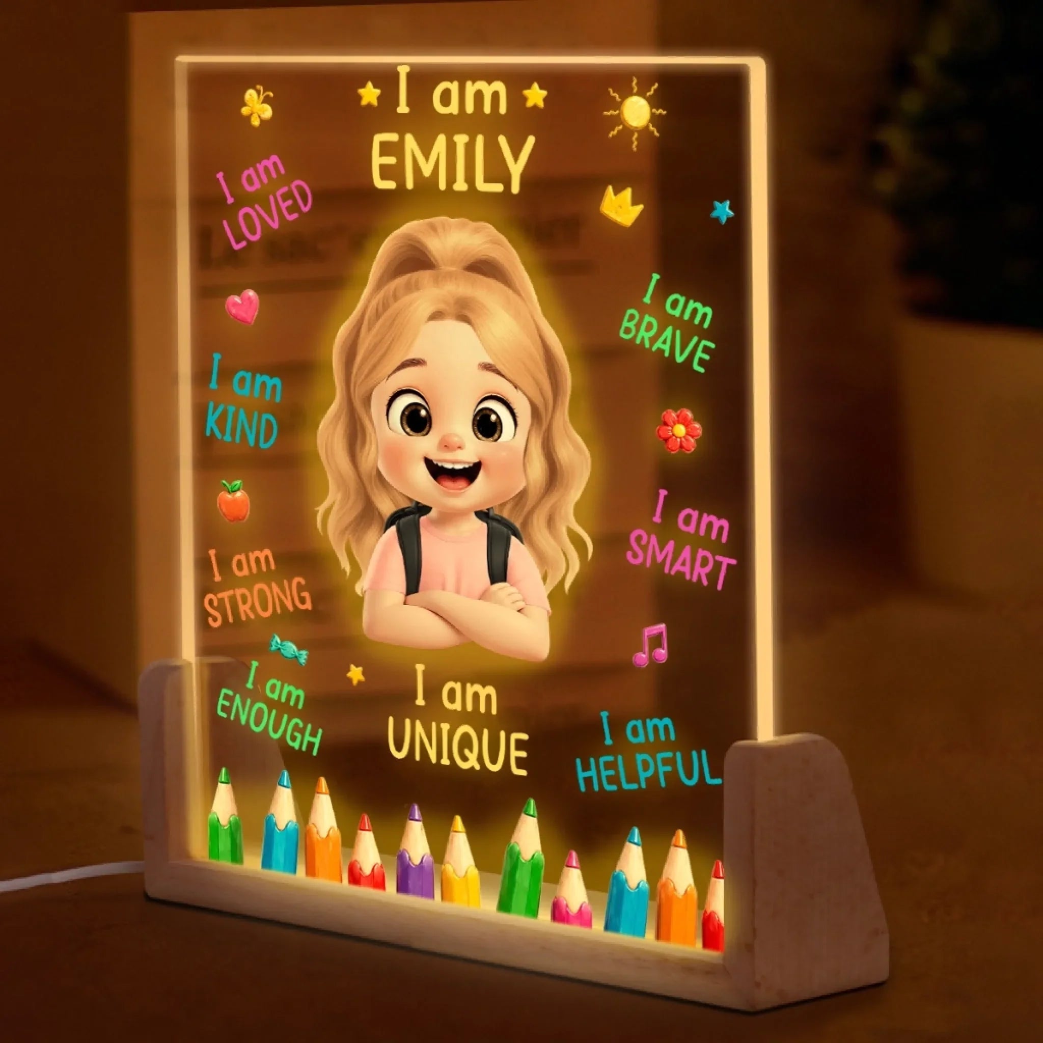 Custom Kids Shaped 3D LED Walnut Night Light - Personalized Back To School Gifts For Kids - Dream Big Learn More