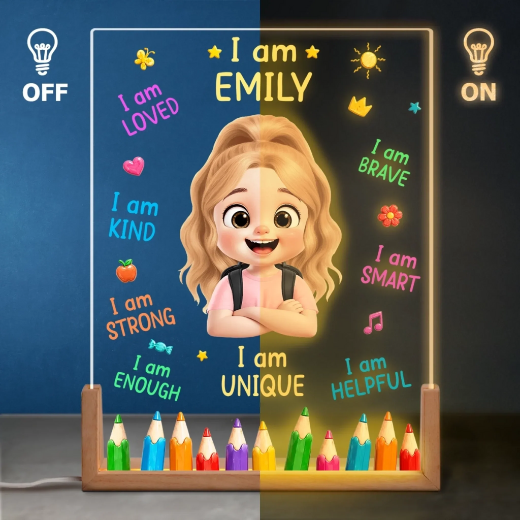Custom Kids Shaped 3D LED Walnut Night Light - Personalized Back To School Gifts For Kids - Dream Big Learn More