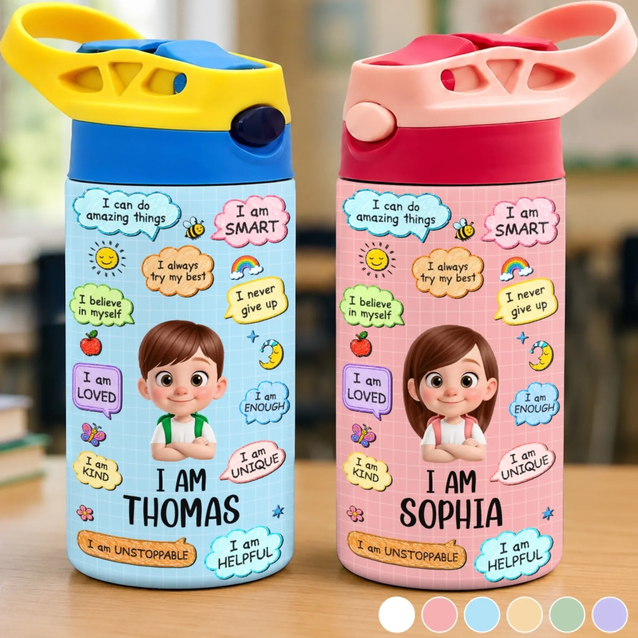 Custom Kids Insulated Water Bottle - Personalized Back To School Gifts For Kids - Growing One Step At A Time