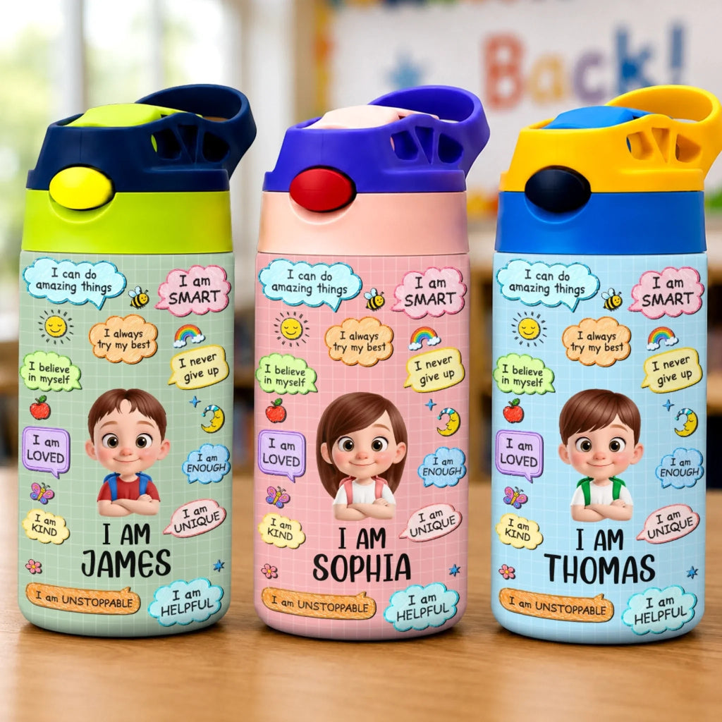 Custom Kids Insulated Water Bottle - Personalized Back To School Gifts For Kids - Growing One Step At A Time