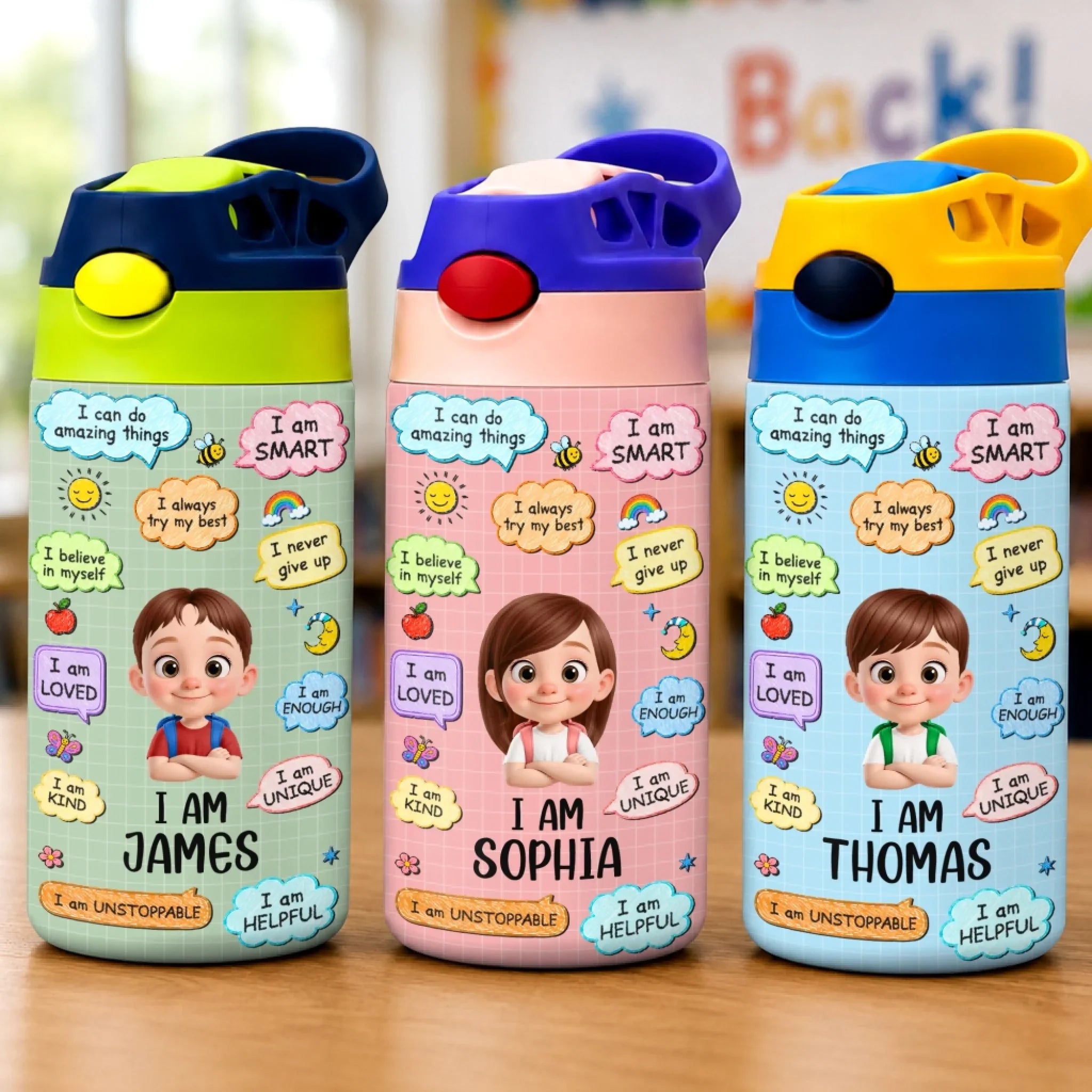 Custom Kids Insulated Water Bottle - Personalized Back To School Gifts For Kids - Growing One Step At A Time