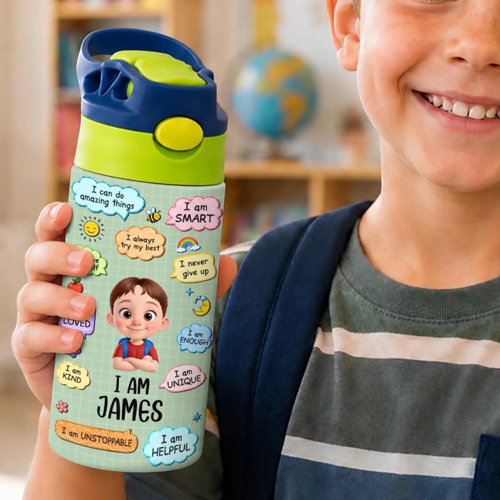 Custom Kids Insulated Water Bottle - Personalized Back To School Gifts For Kids - Growing One Step At A Time