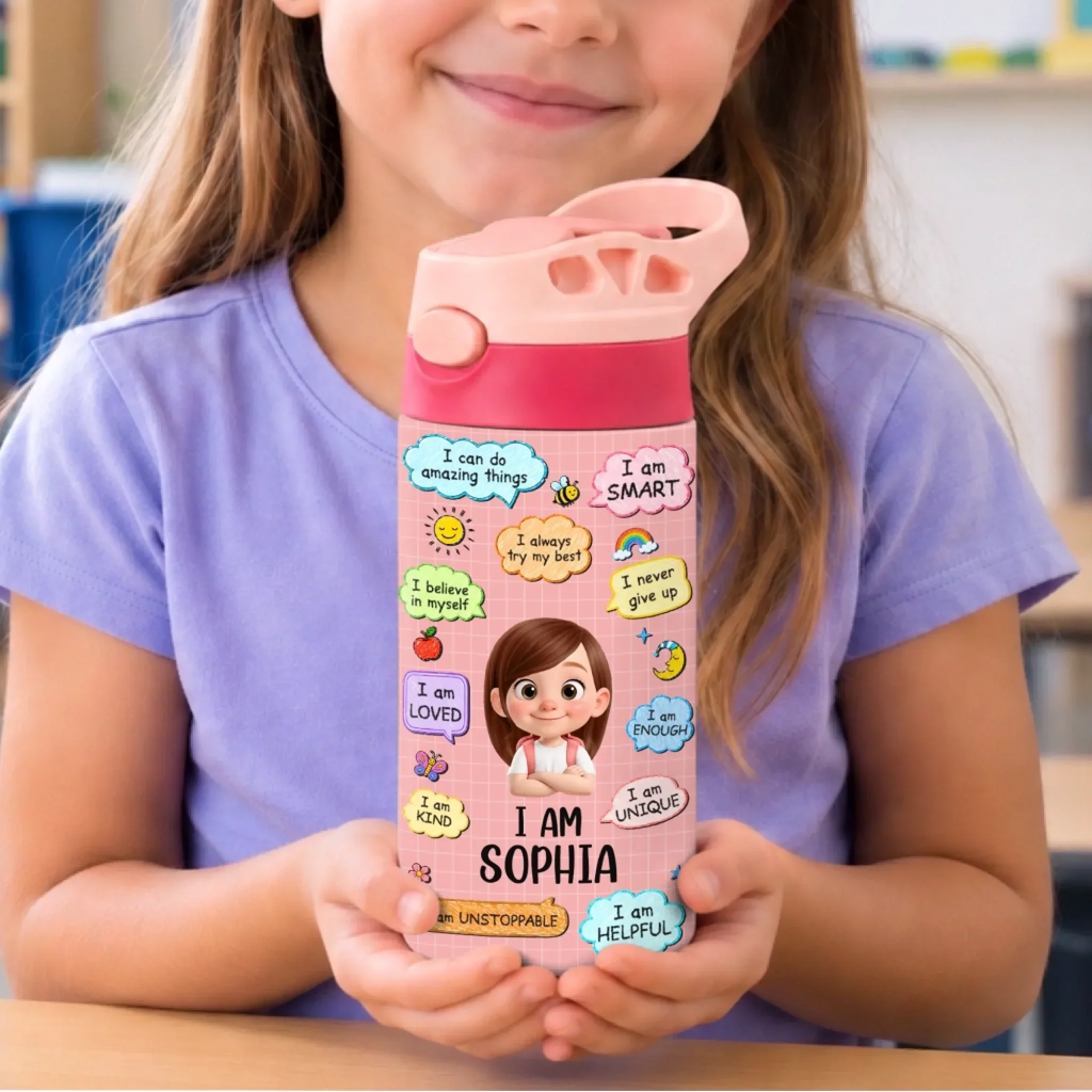 Custom Kids Insulated Water Bottle - Personalized Back To School Gifts For Kids - Growing One Step At A Time