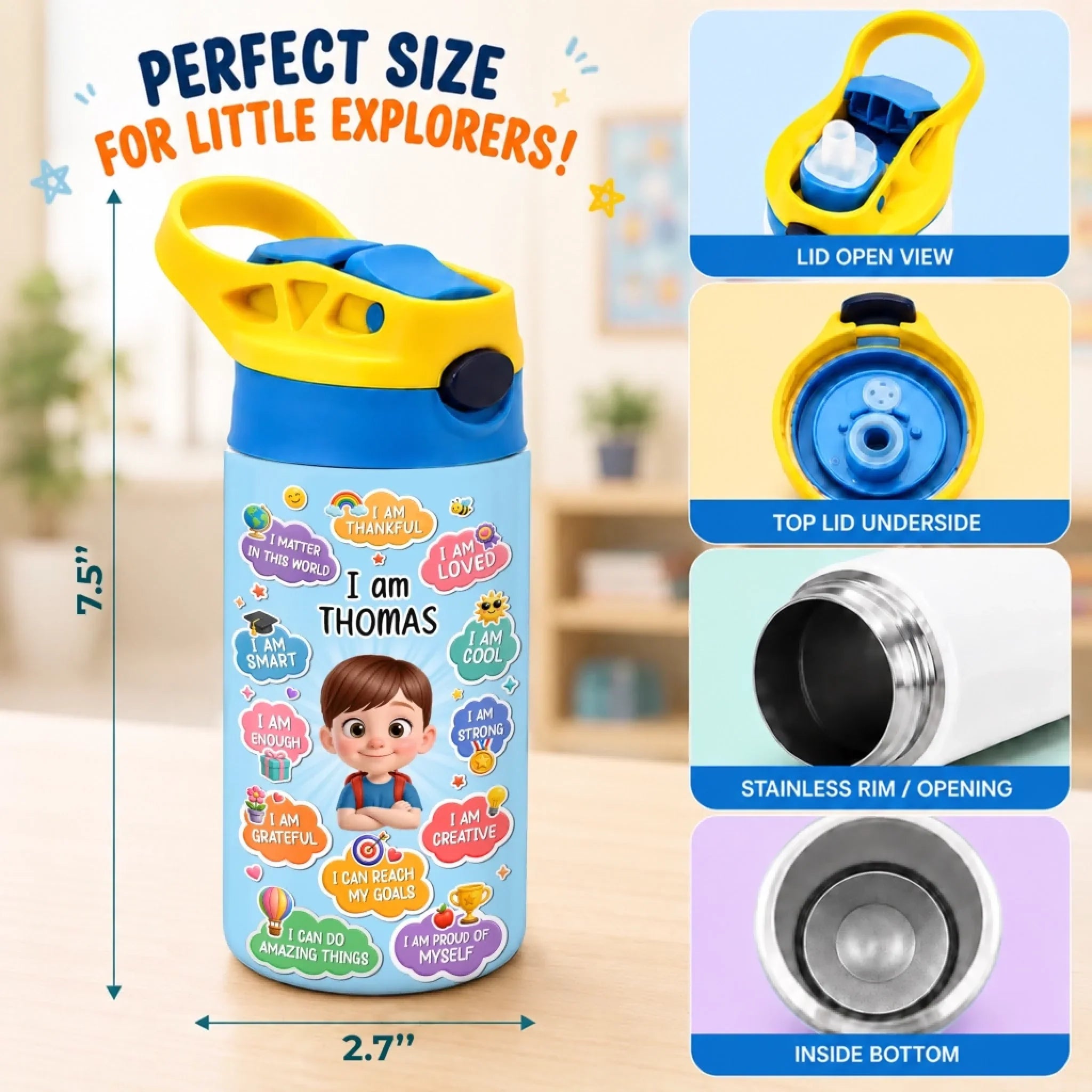 Custom Kids Insulated Water Bottle - Personalized Back To School Gifts For Kids - Bright Days Ahead