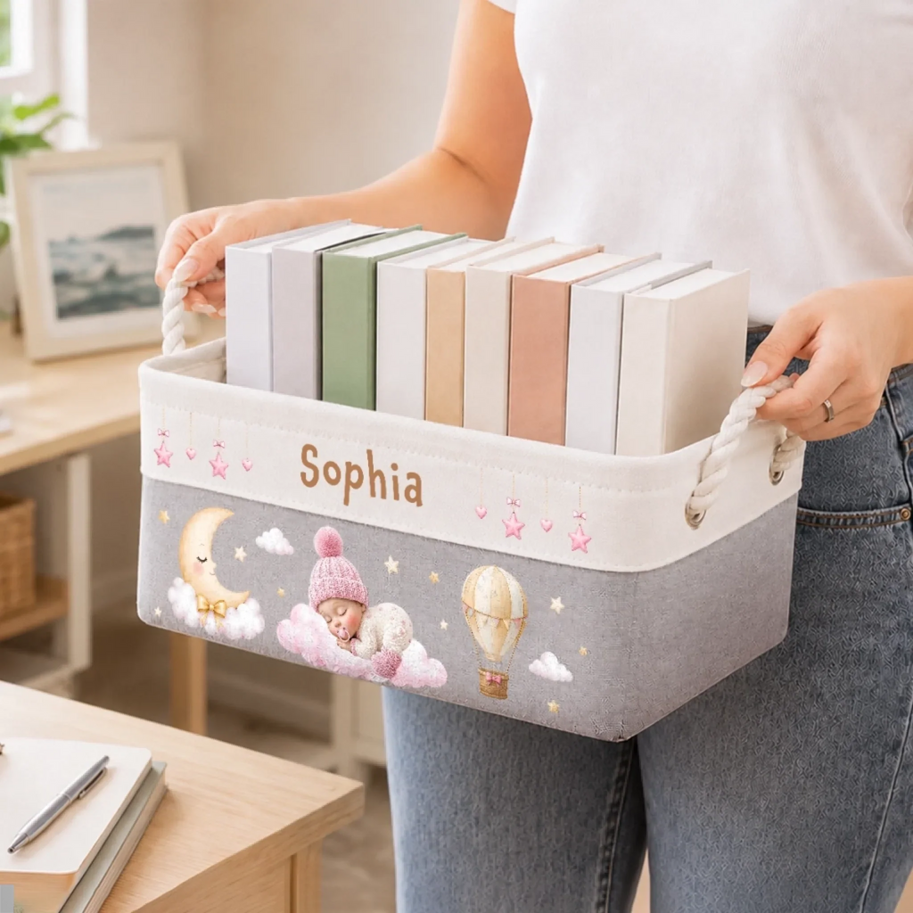 Custom Storage Basket - Personalized Baby Shower, Gender Reveal Gifts For New Moms, New Dads, New Parents- Tiny Hands Big Love
