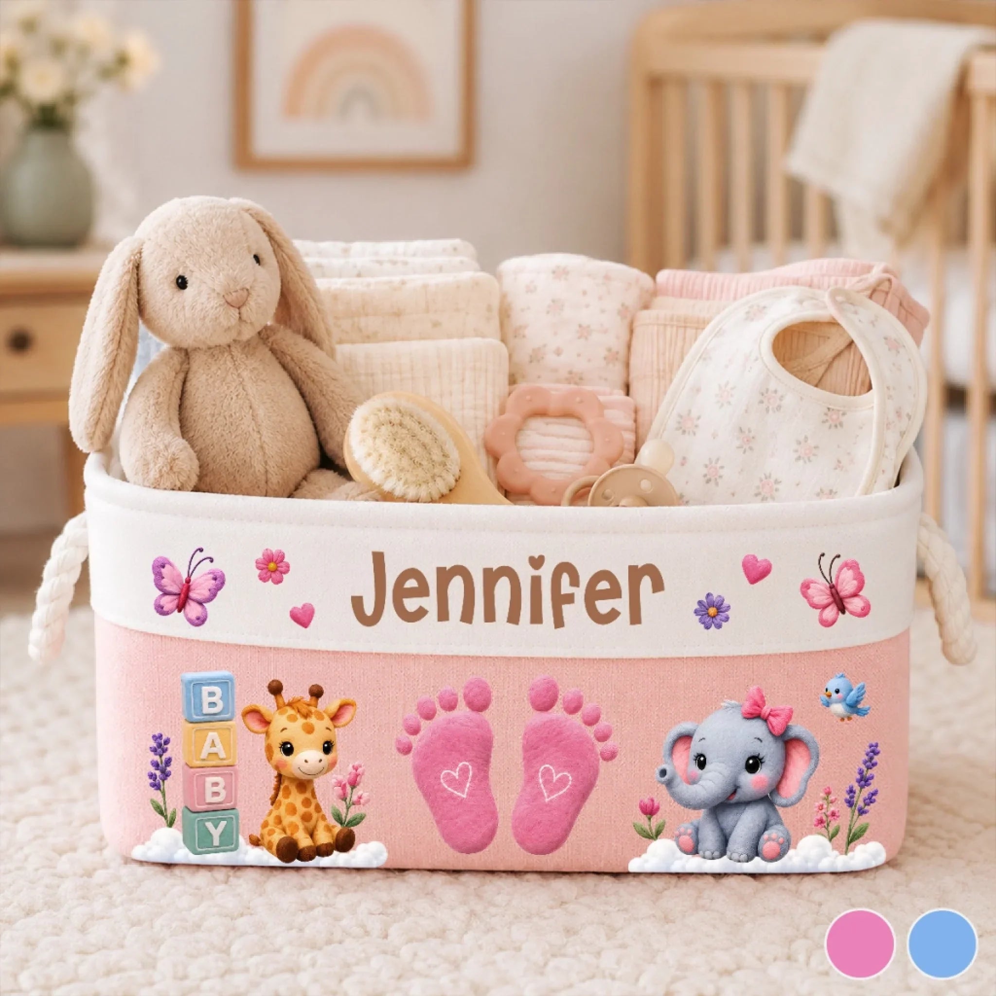 Custom Storage Basket - Personalized Baby Shower, Gender Reveal Gifts For New Moms, New Dads, New Parents - Loved From Day One