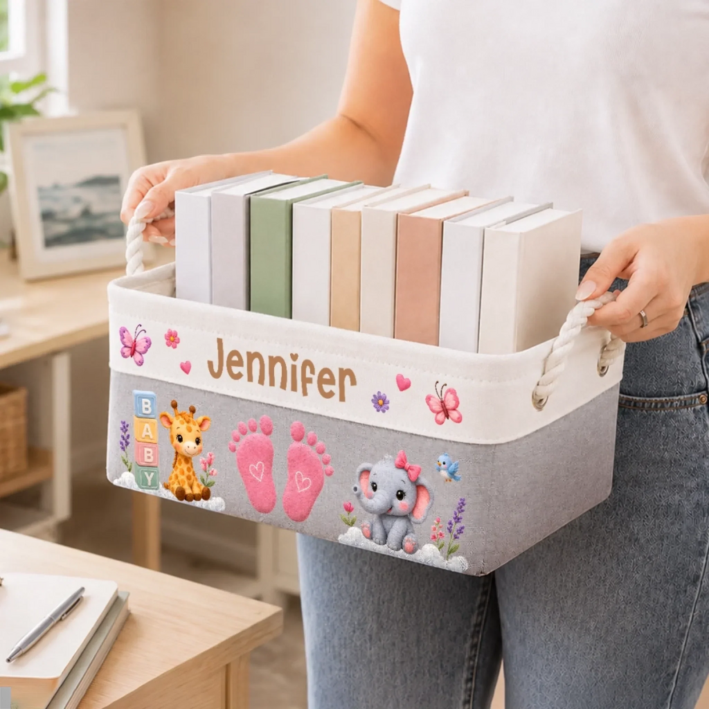 Custom Storage Basket - Personalized Baby Shower, Gender Reveal Gifts For New Moms, New Dads, New Parents - Loved From Day One