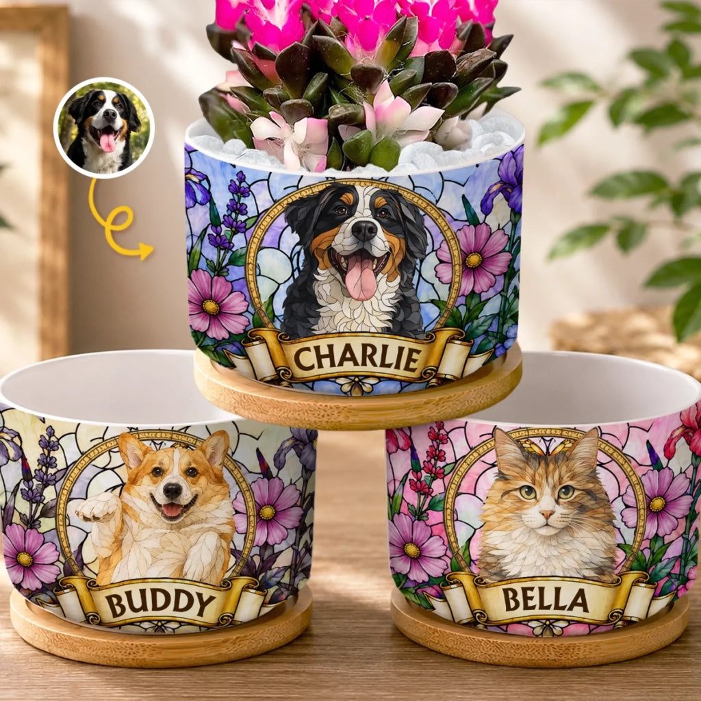 Custom Photo Home Decor Ceramic Plant Pot -  Personalized Pet Memorial Sympathy Gifts For Dogs, Cats - Forever Loved Always Missed