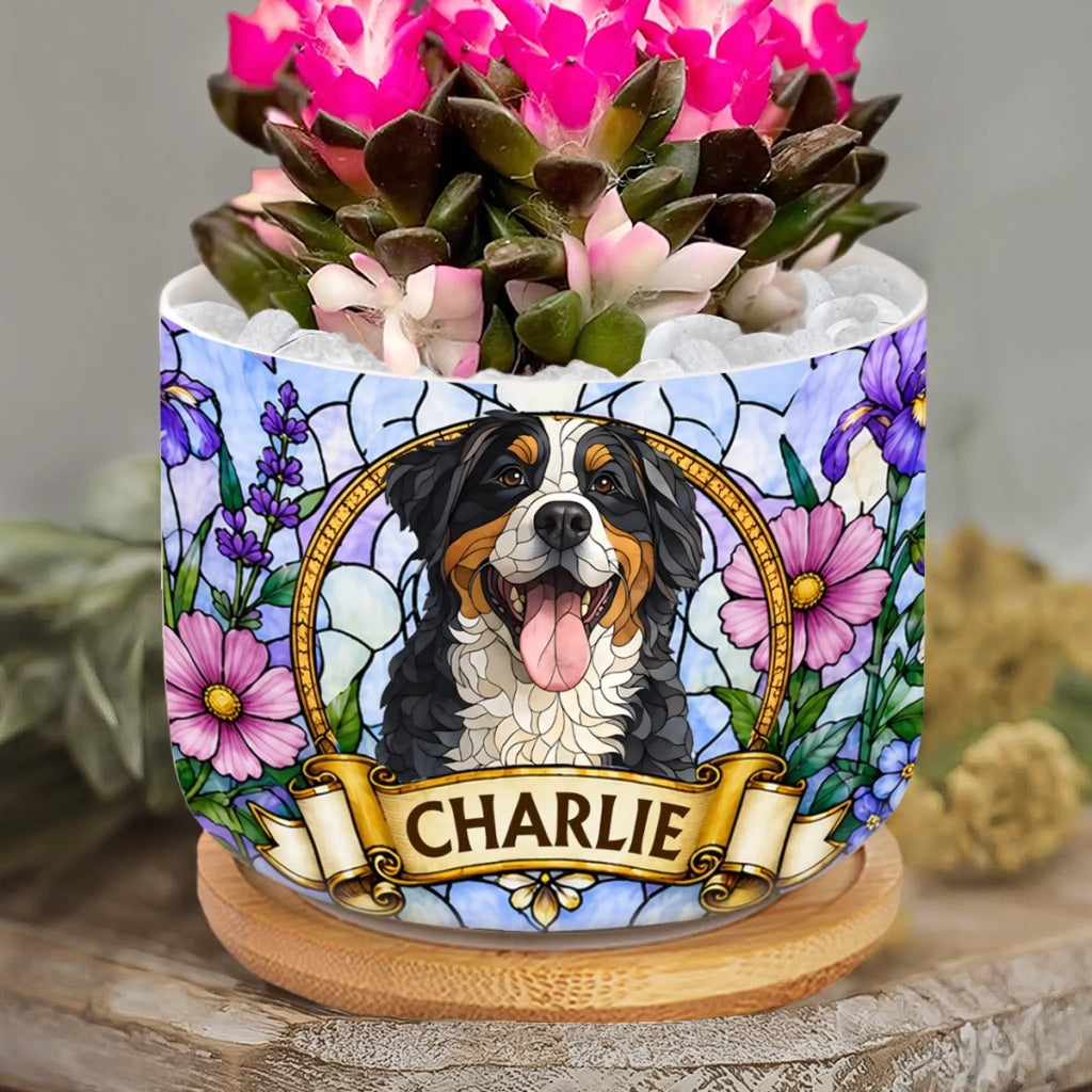 Custom Photo Home Decor Ceramic Plant Pot -  Personalized Pet Memorial Sympathy Gifts For Dogs, Cats - Forever Loved Always Missed