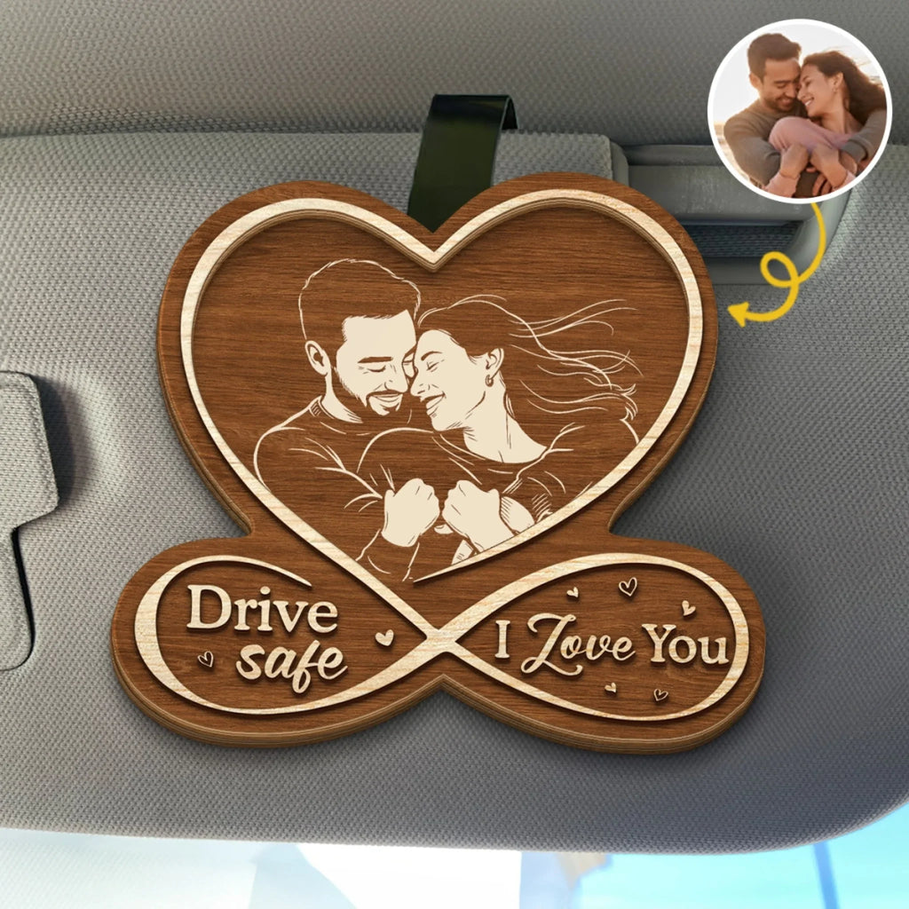 Custom Photo Car Visor Clip - Personalized Anniversary Wedding Gifts For Husband And Wife, Him And Her - Always Together On The Road