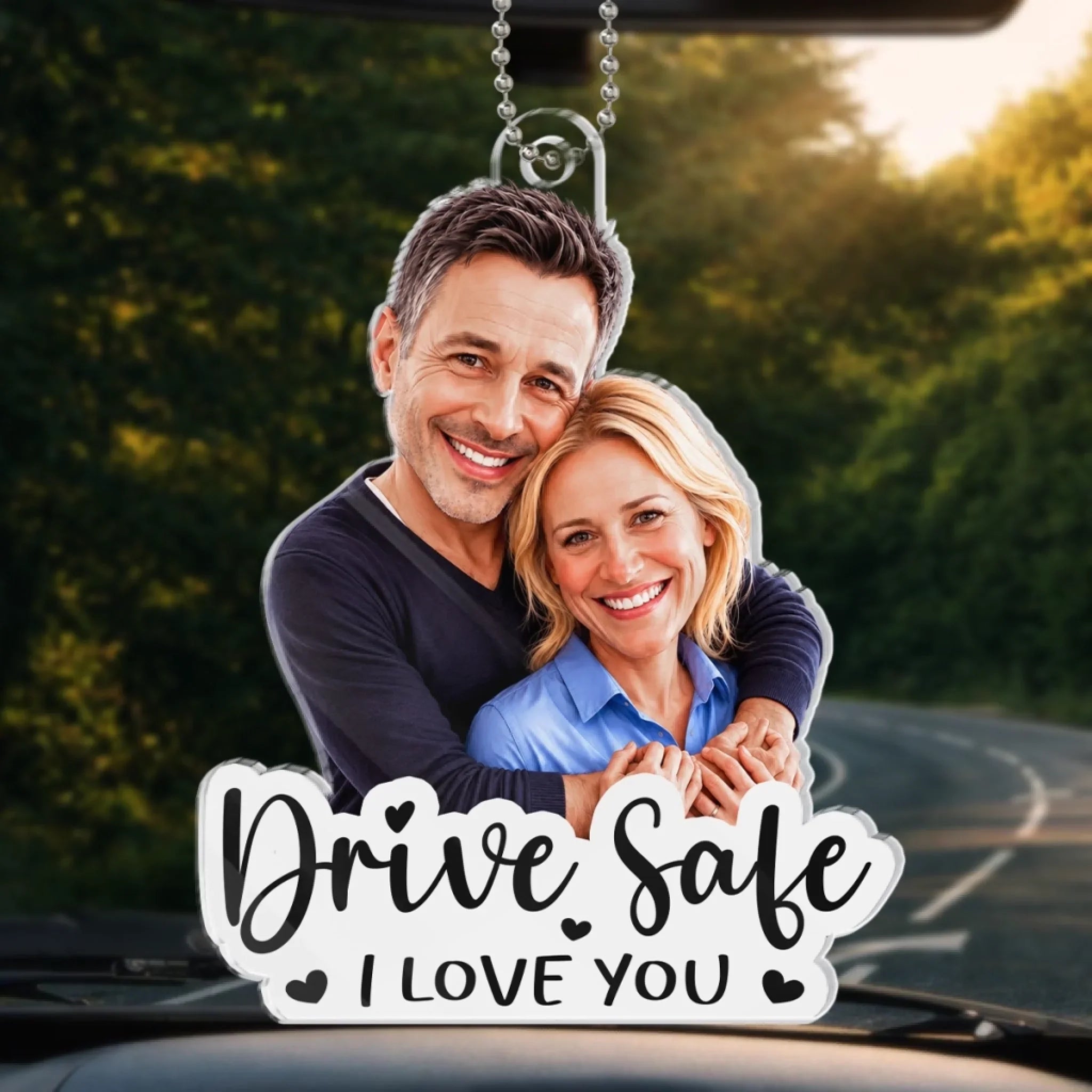 Custom Photo Acrylic Car Ornament - Personalized Anniversary Wedding Gifts For Husband And Wife, Him And Her - Together On Every Road