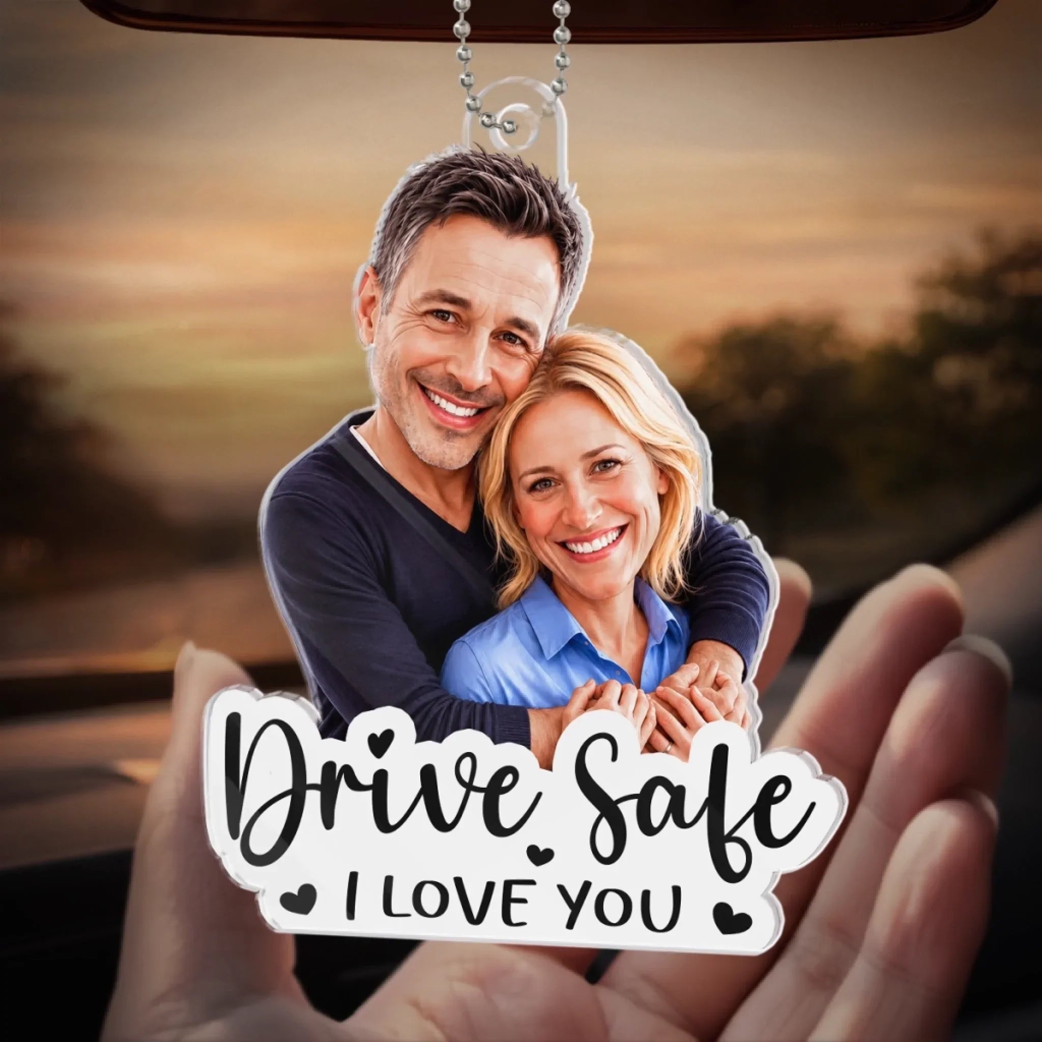 Custom Photo Acrylic Car Ornament - Personalized Anniversary Wedding Gifts For Husband And Wife, Him And Her - Together On Every Road