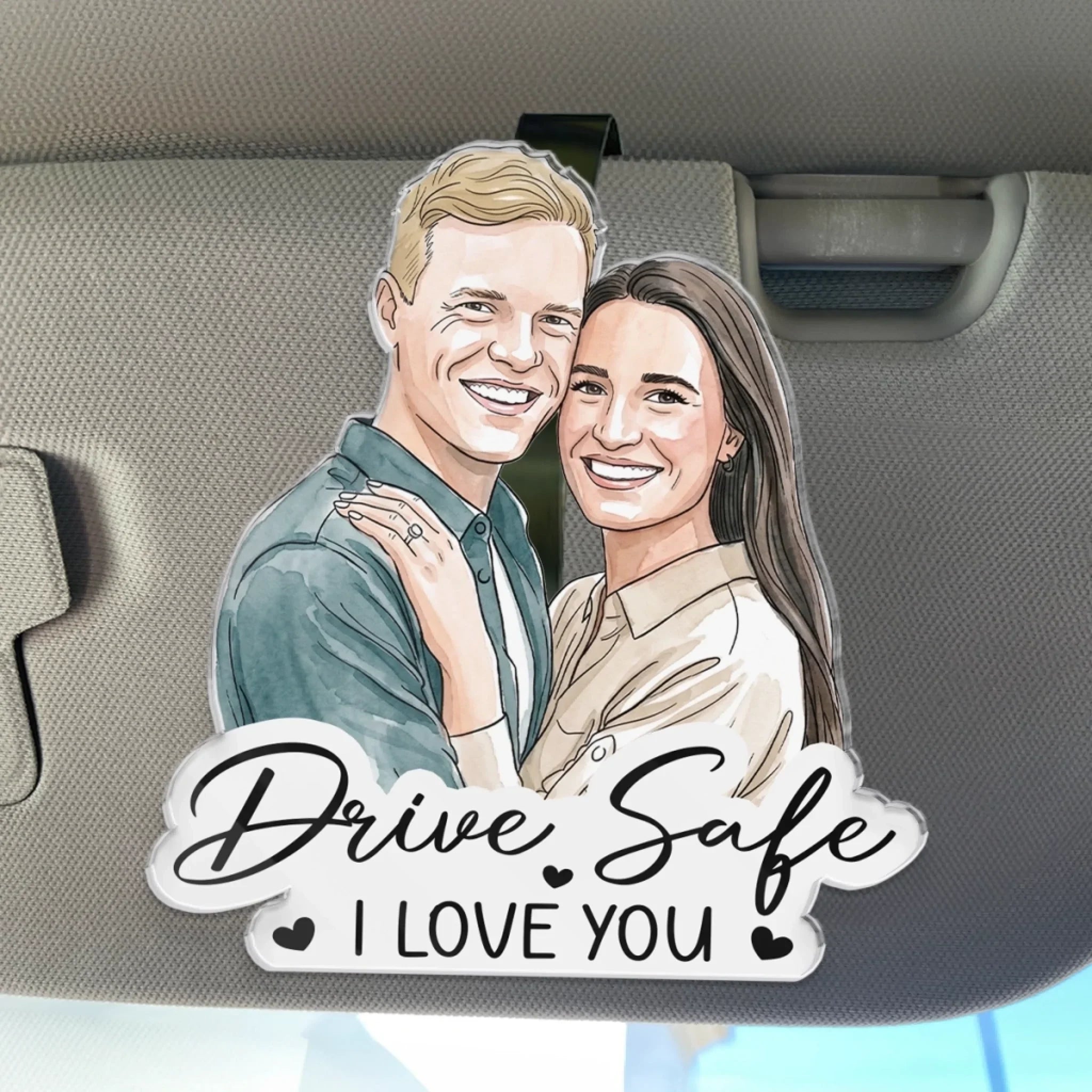 Custom Photo Acrylic Car Visor Clip - Personalized Anniversary Wedding Gifts For Husband And Wife, Him And Her - Drive Safe, My Forever Love