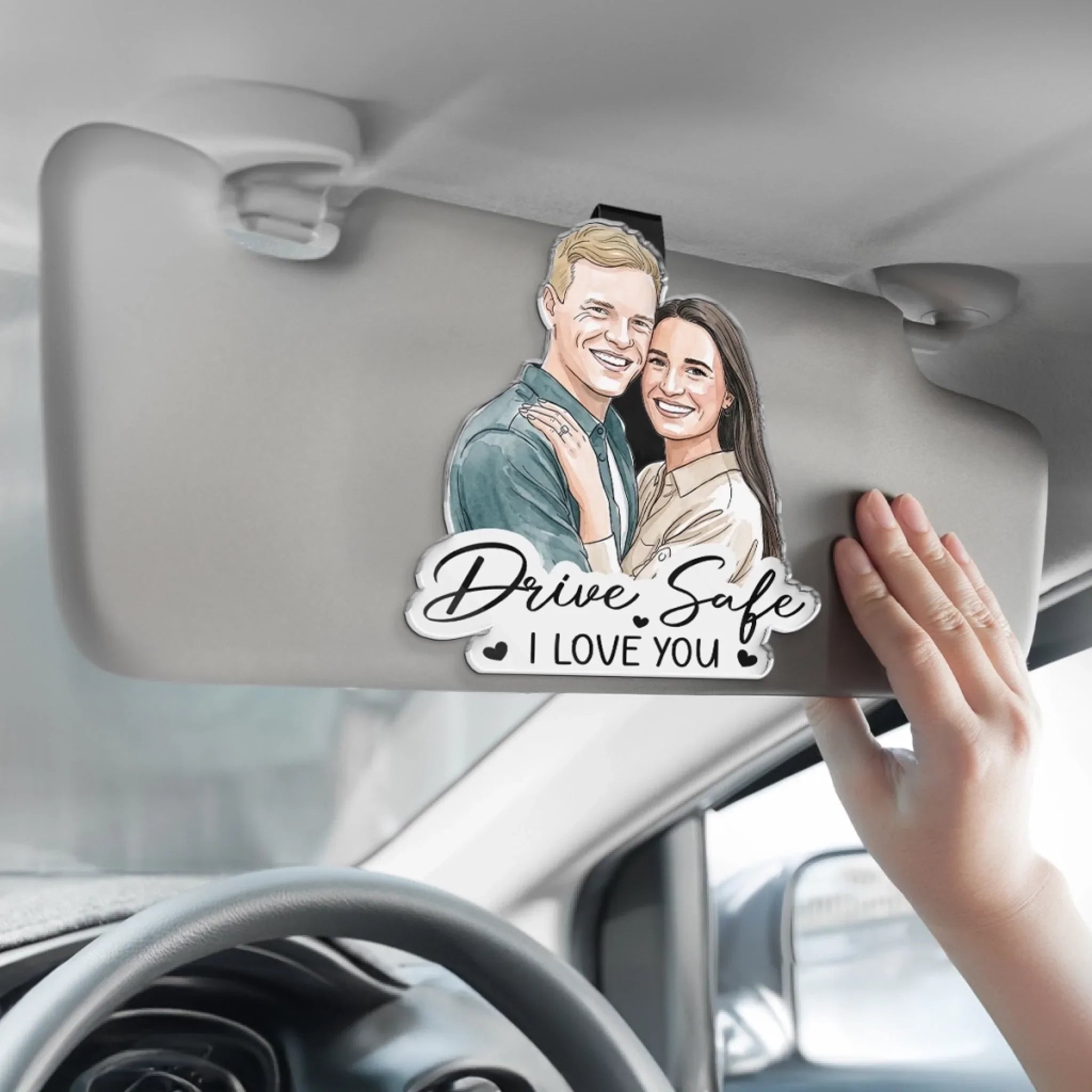 Custom Photo Acrylic Car Visor Clip - Personalized Anniversary Wedding Gifts For Husband And Wife, Him And Her - Drive Safe, My Forever Love