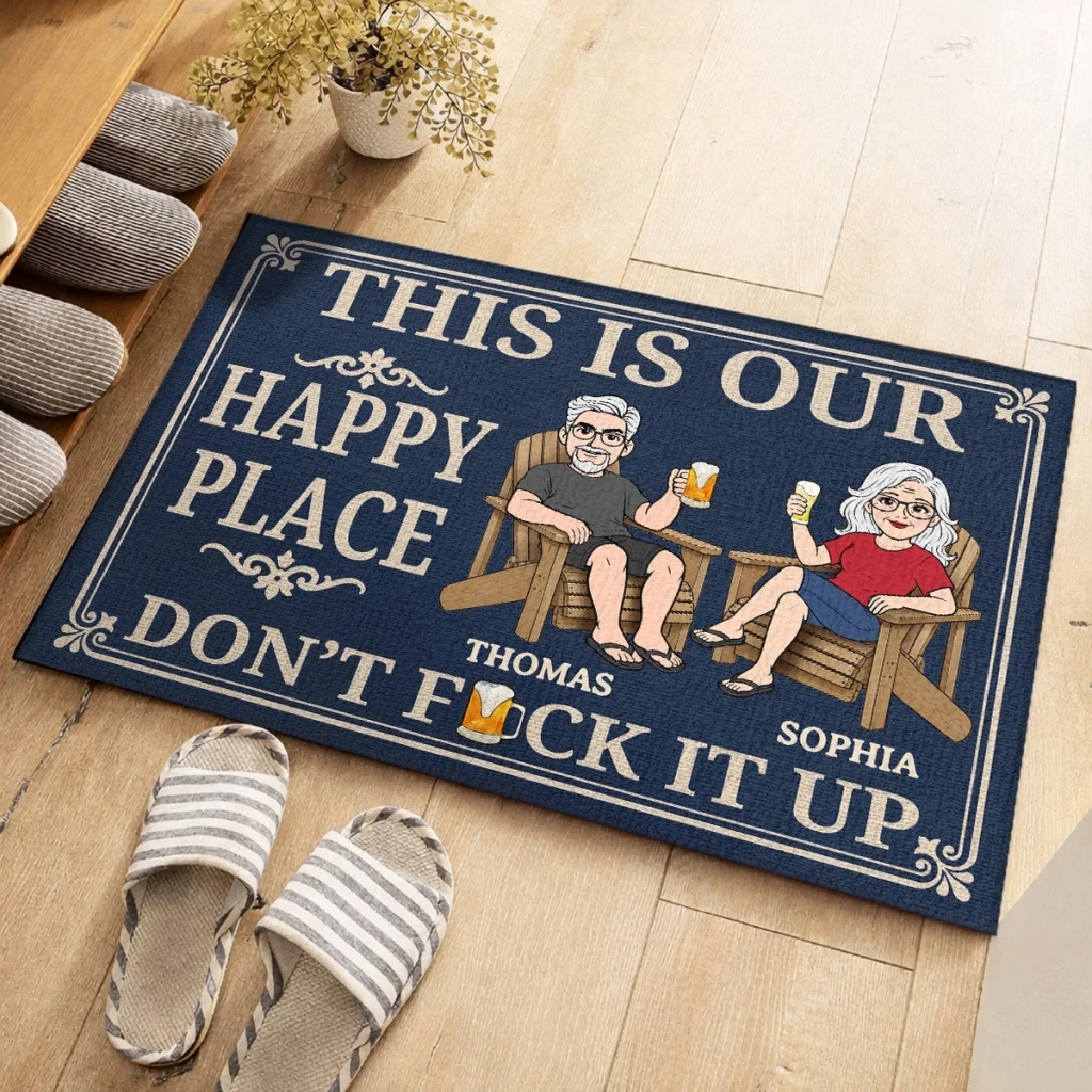 Custom Home Decor Decorative Mat - Personalized Summer Vacation And Travel Gifts For Husband And Wife, Him And Her - Welcome To Our Happy Place