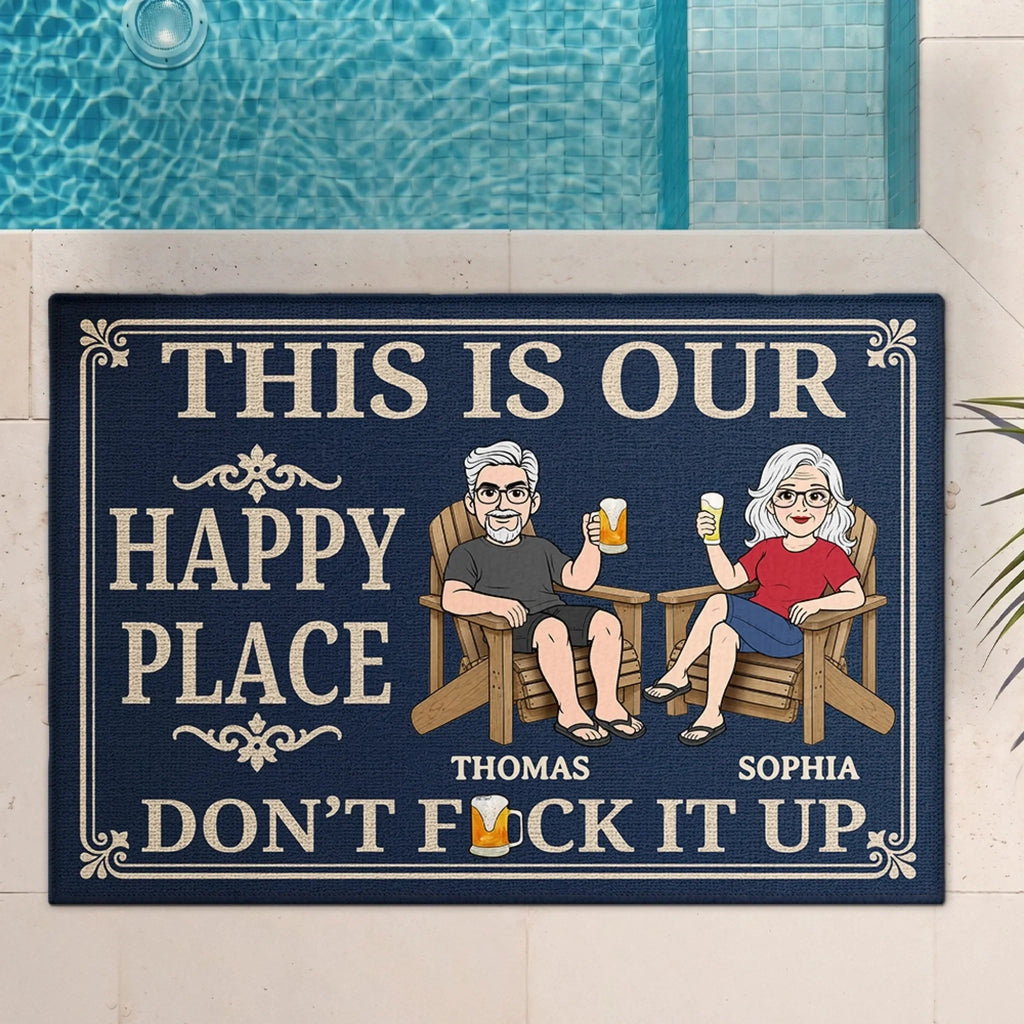 Custom Home Decor Decorative Mat - Personalized Summer Vacation And Travel Gifts For Husband And Wife, Him And Her - Welcome To Our Happy Place