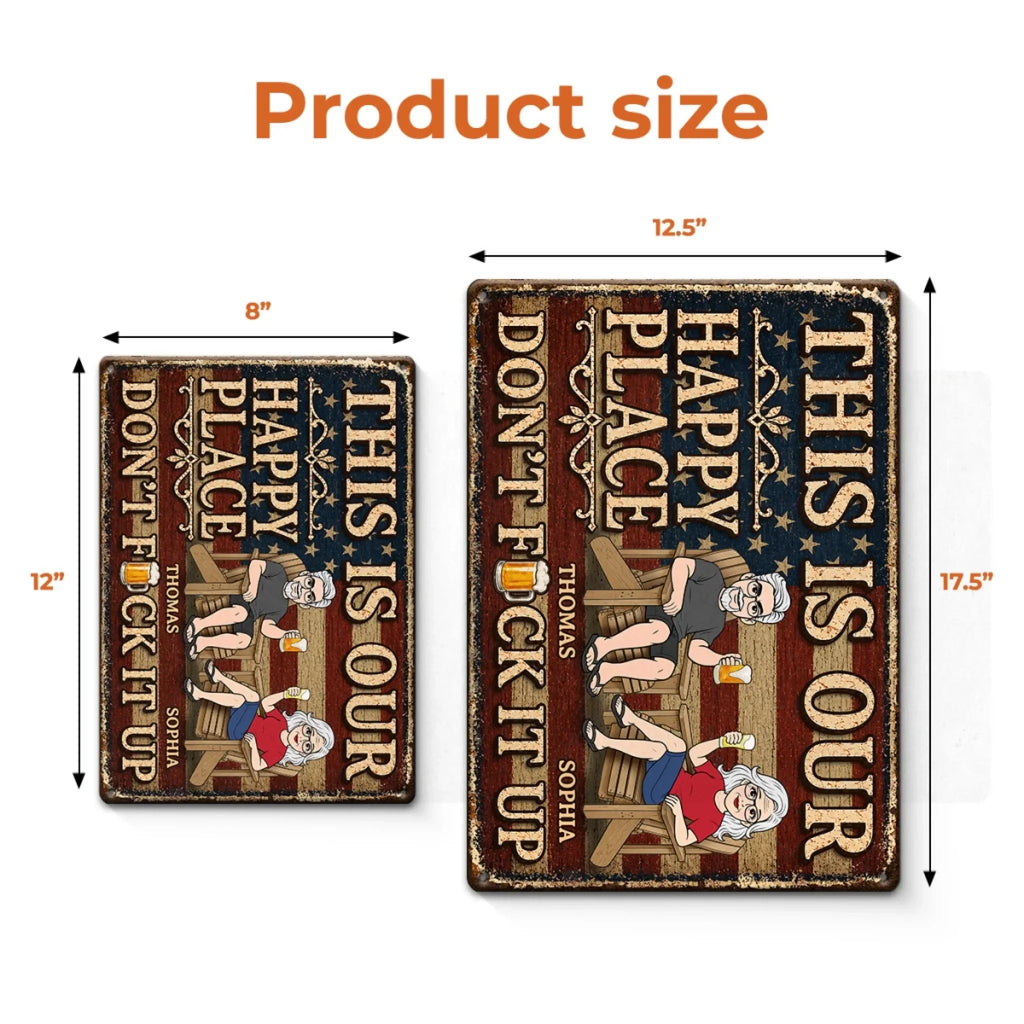Custom Home Decor Metal Sign - Personalized Summer Vacation And Travel Gifts For Husband And Wife, Him And Her - Our Patriotic Happy Place