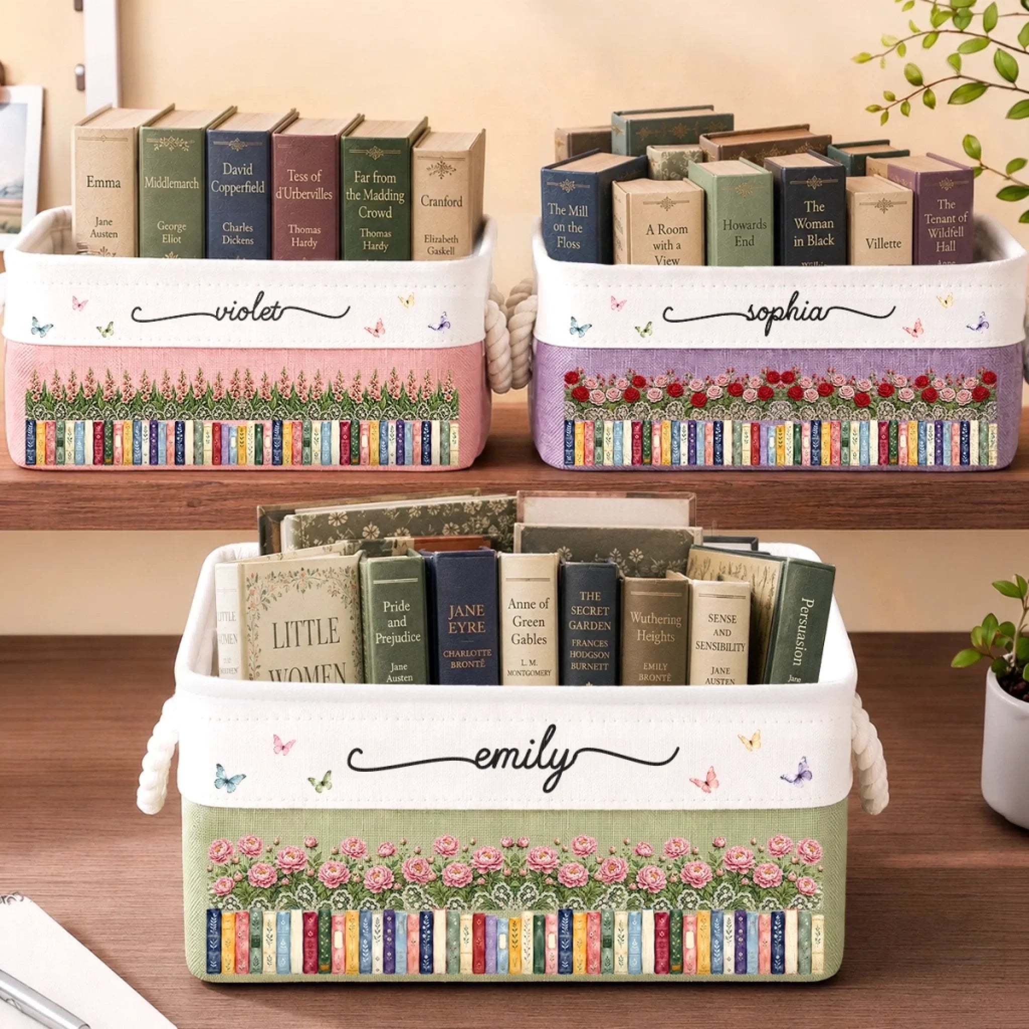 Custom Storage Basket - Personalized Bookish Gifts For Book Lovers, Bookworms, Readers - Bloom With Grace