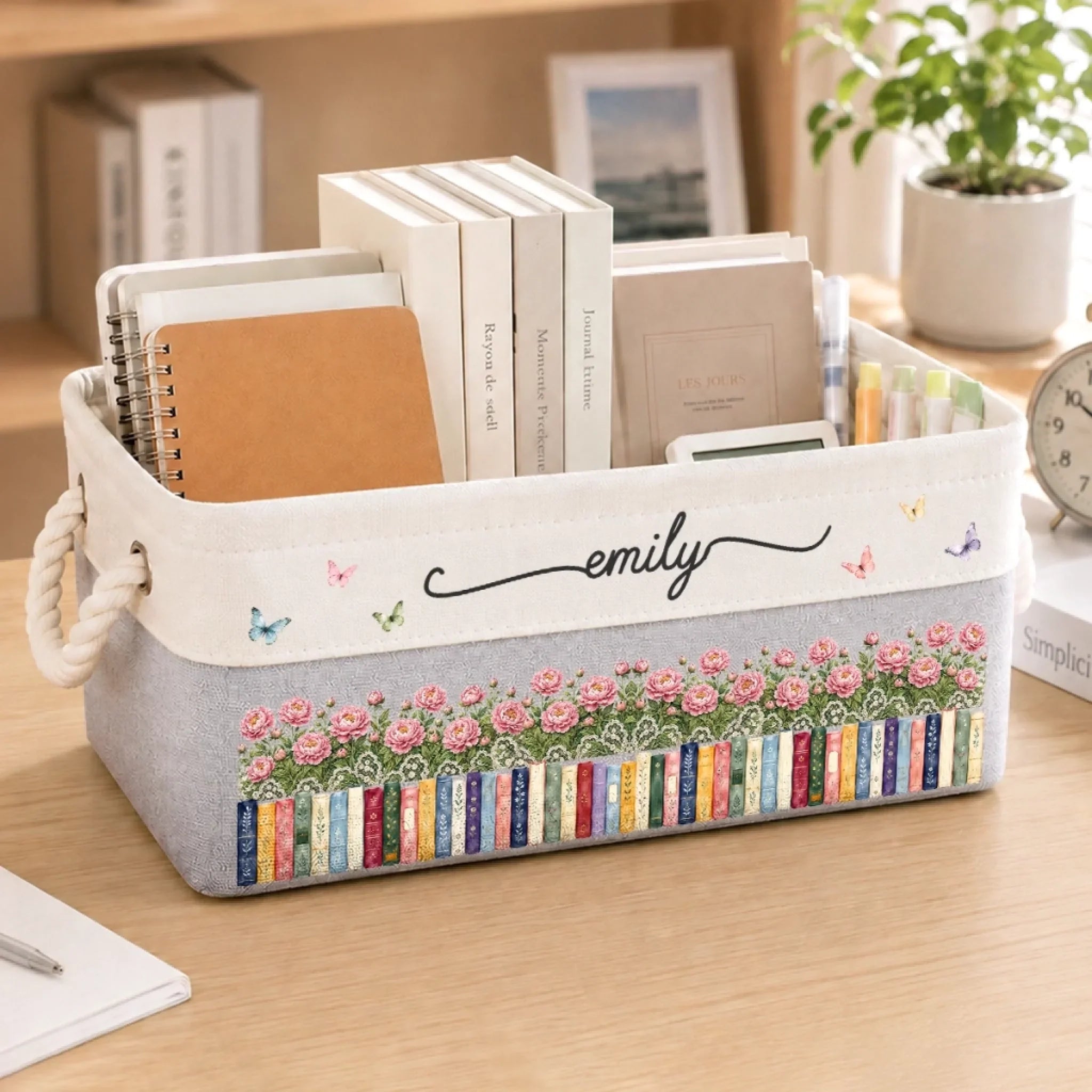 Custom Storage Basket - Personalized Bookish Gifts For Book Lovers, Bookworms, Readers - Bloom With Grace