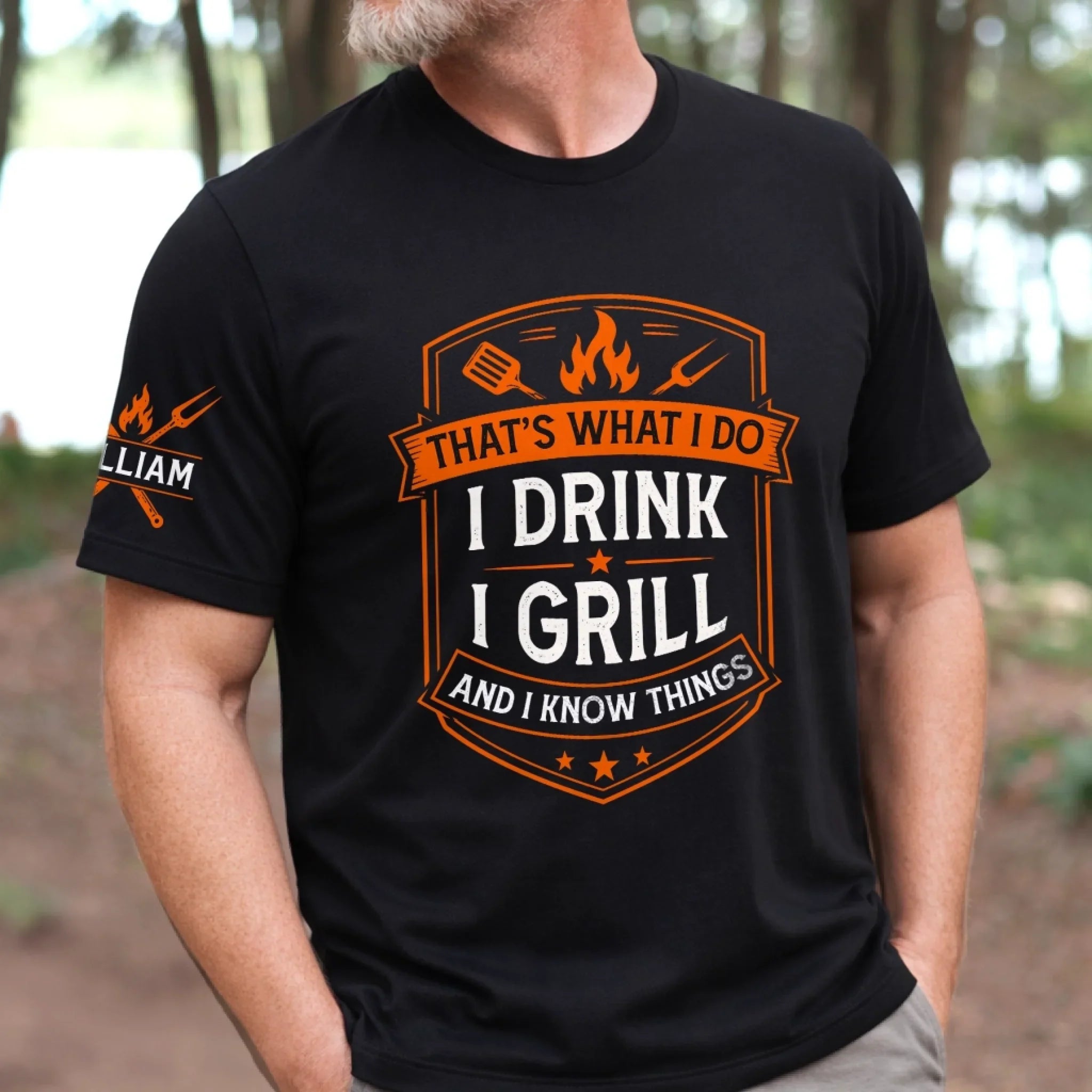 Custom BBQ Unisex T-Shirt With Design On Sleeve - Personalized Grilling Gifts For BBQ Lovers, Husband, Son, Grandson, Brother, Grandpa, Dad, Yourself - Grill Master Mode