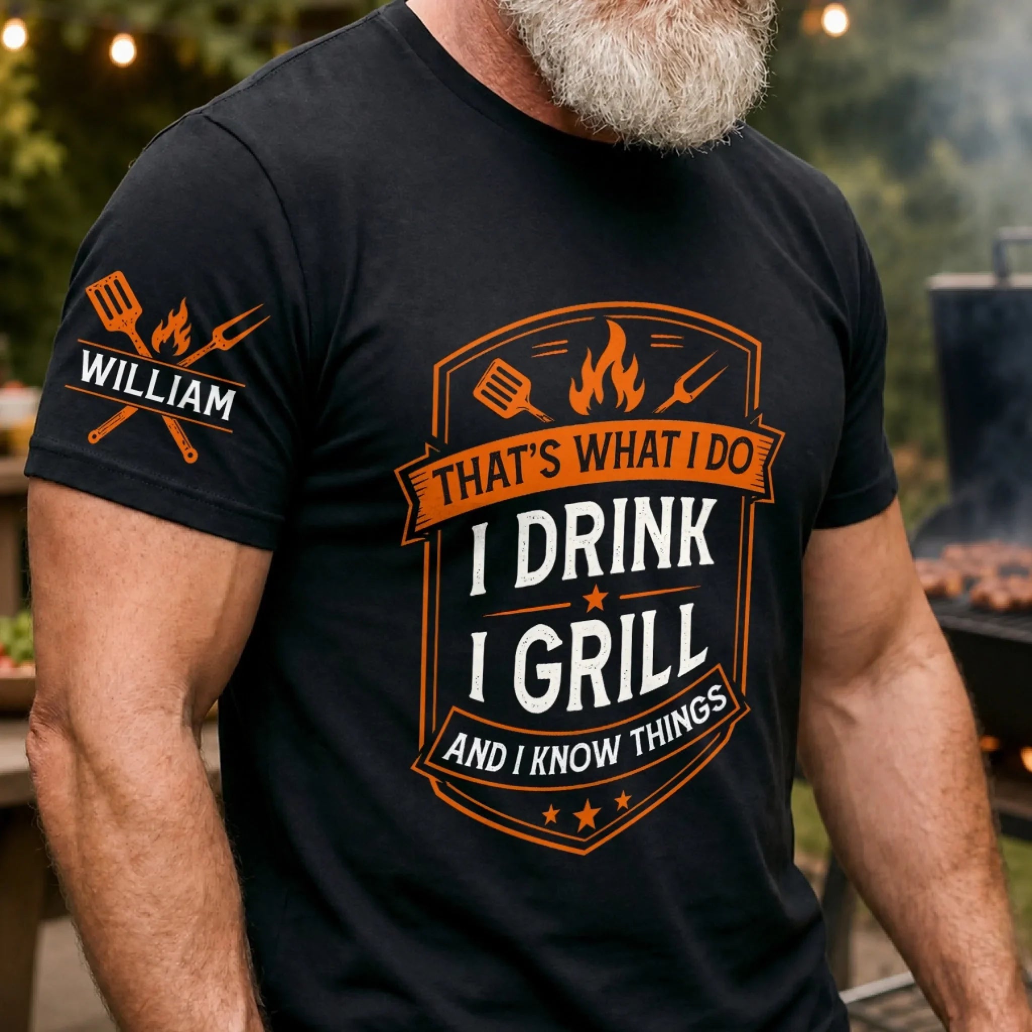 Custom BBQ Unisex T-Shirt With Design On Sleeve - Personalized Grilling Gifts For BBQ Lovers, Husband, Son, Grandson, Brother, Grandpa, Dad, Yourself - Grill Master Mode