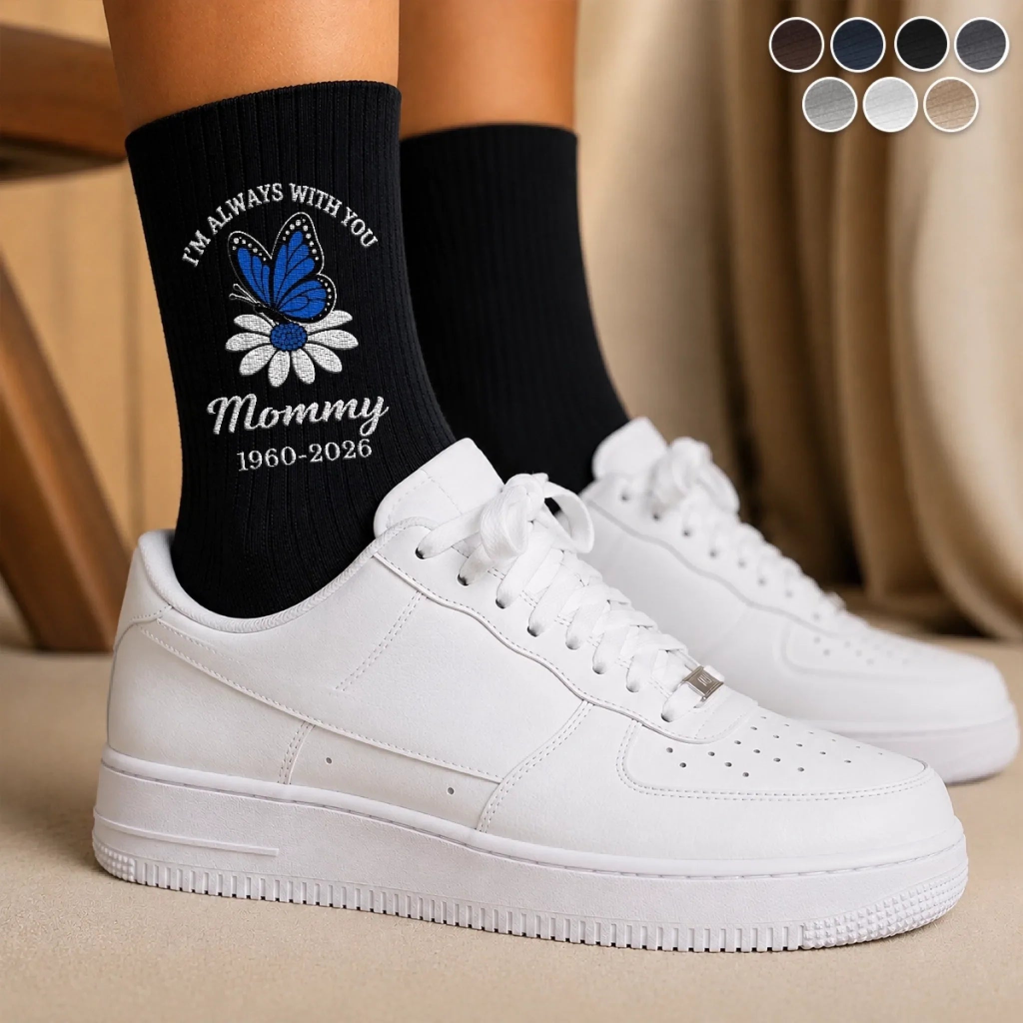 Custom Embroidered Socks - Personalized Memorial Sympathy Gifts For Loss Of Mom, Dad, Grandma, Grandpa - Forever Loved, Never Forgotten