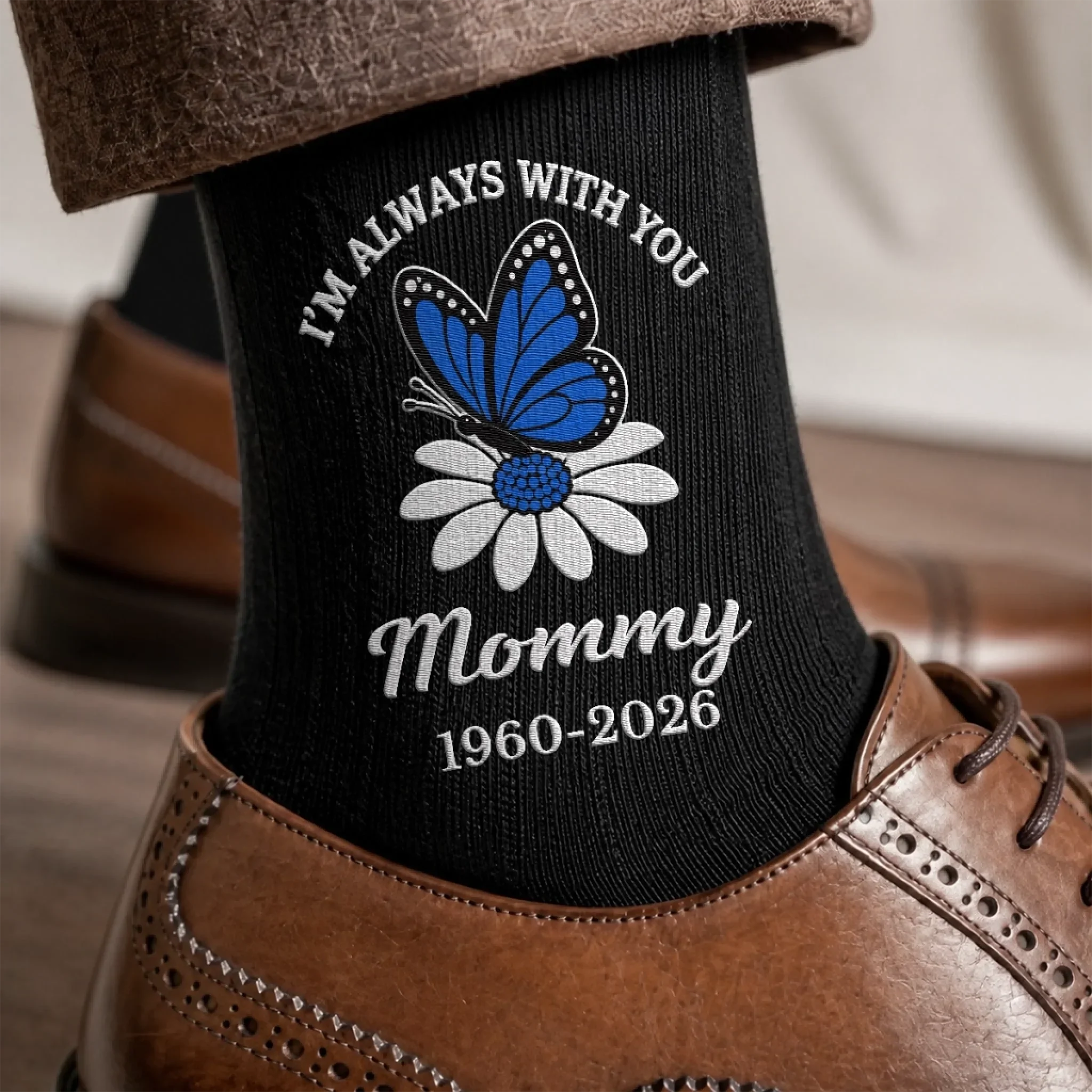 Custom Embroidered Socks - Personalized Memorial Sympathy Gifts For Loss Of Mom, Dad, Grandma, Grandpa - Forever Loved, Never Forgotten