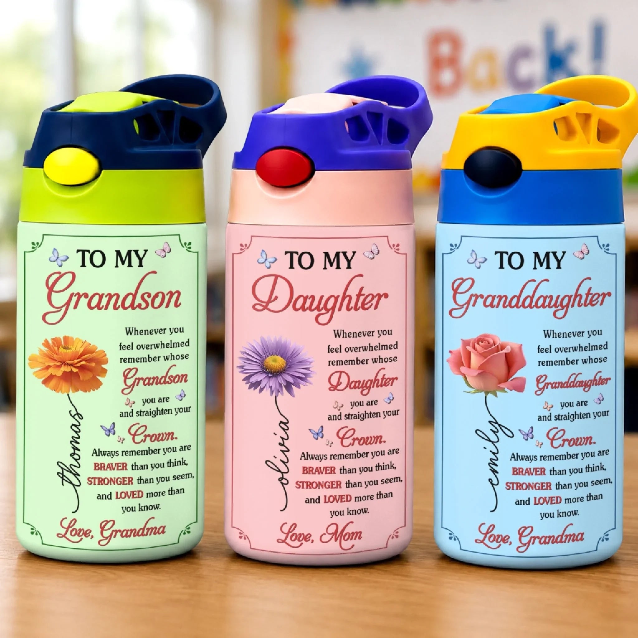 Custom Kids Insulated Water Bottle - Personalized Back To School Gifts For Kids, Granddaughter, Grandson, Daughter, Son - Always Remember You Are Braver Than You Think