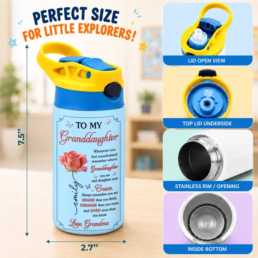 Custom Kids Insulated Water Bottle - Personalized Back To School Gifts For Kids, Granddaughter, Grandson, Daughter, Son - Always Remember You Are Braver Than You Think