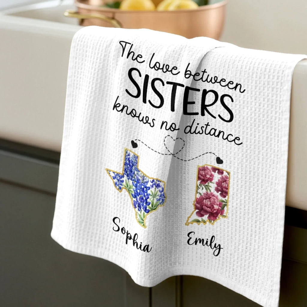 Custom Long Distance Kitchen Towel - Personalized Best Friend Birthday Gifts For Women, Besties, Sisters, BFF - Partners In Fun
