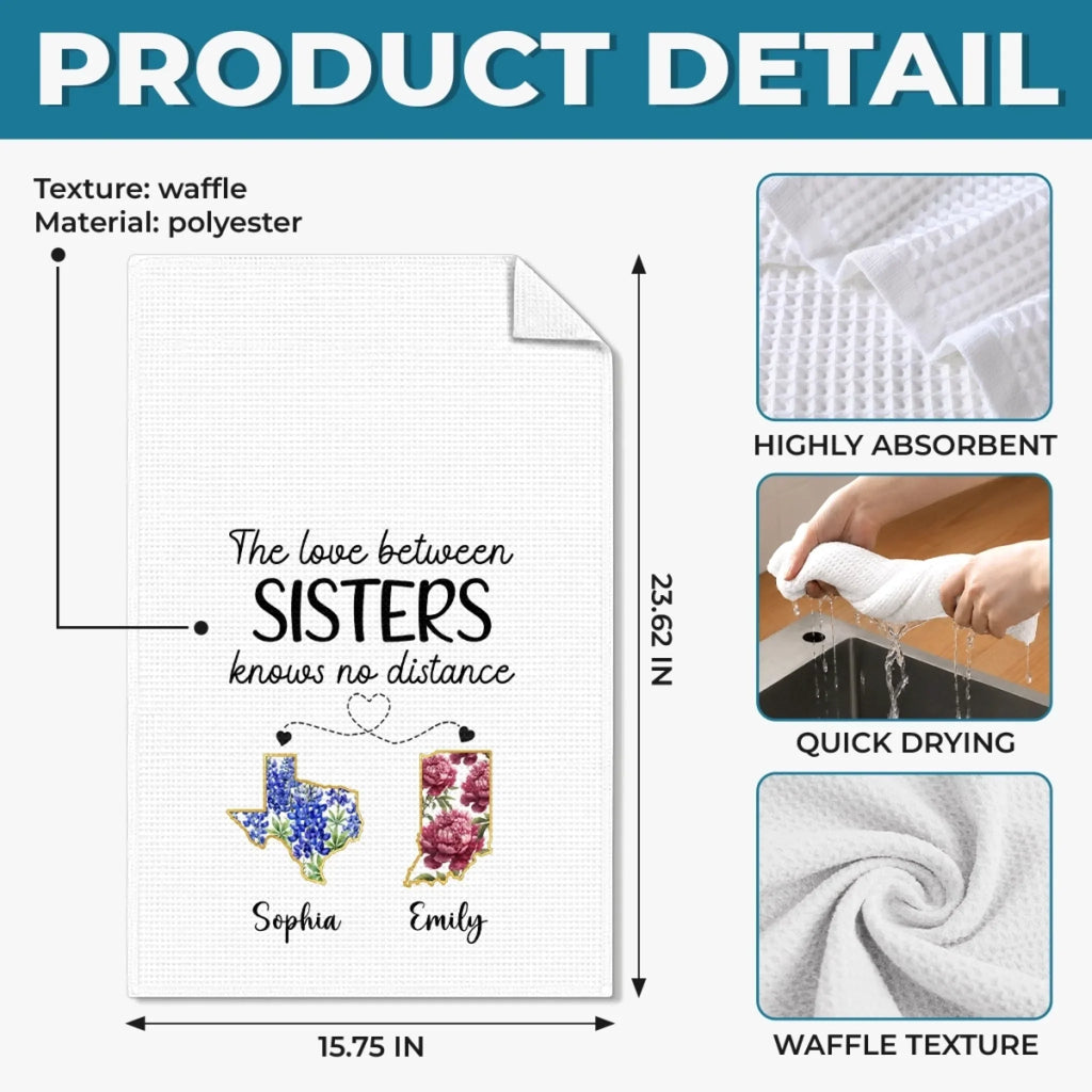Custom Long Distance Kitchen Towel - Personalized Best Friend Birthday Gifts For Women, Besties, Sisters, BFF - Partners In Fun