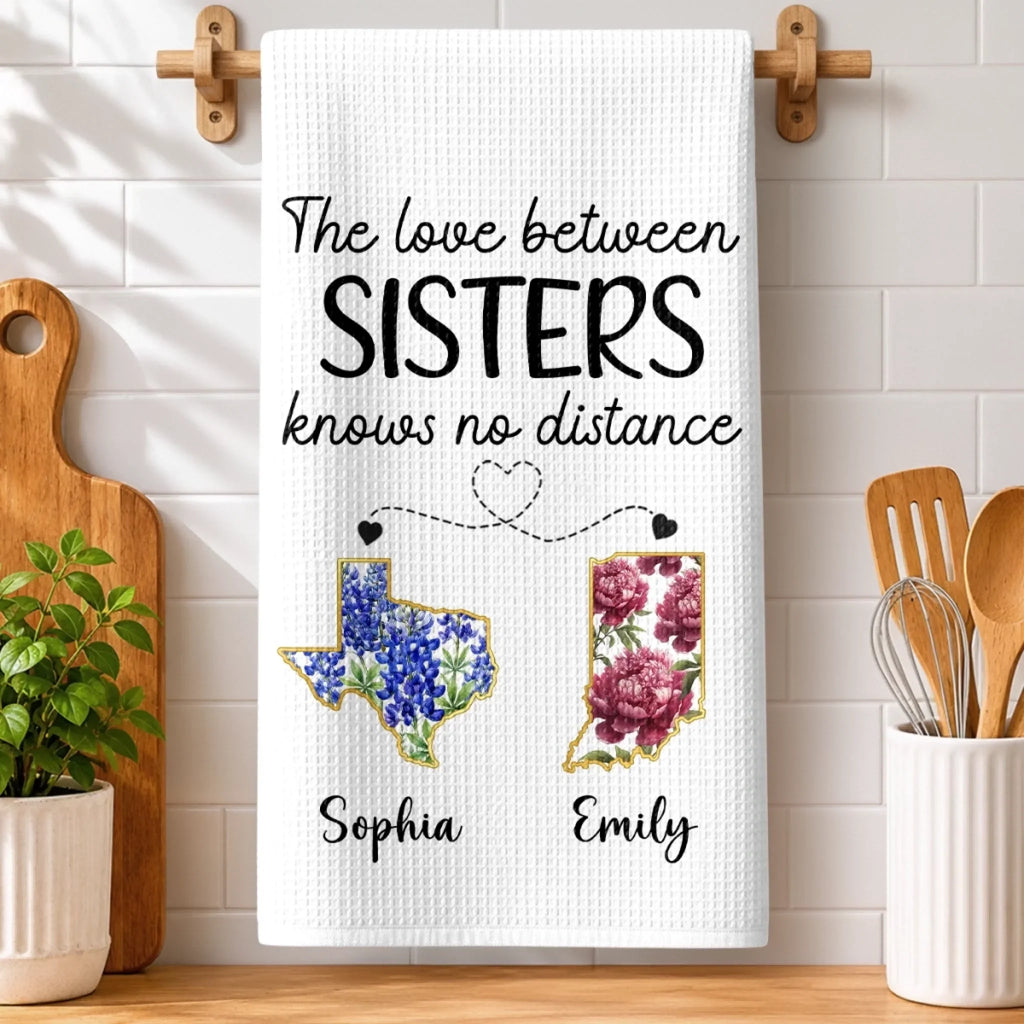 Custom Long Distance Kitchen Towel - Personalized Best Friend Birthday Gifts For Women, Besties, Sisters, BFF - Partners In Fun