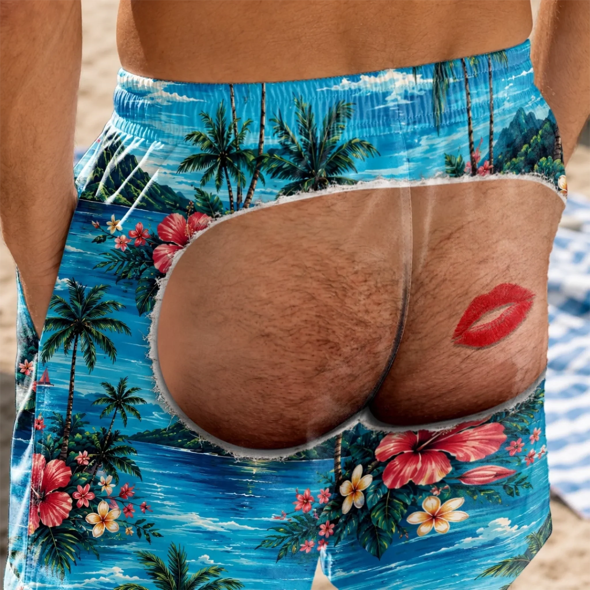 Custom Funny Men Swim Trunks - Personalized Birthday Gifts For Husband, Son, Grandson, Brother, Grandpa, Dad, Yourself - Rear View Approved