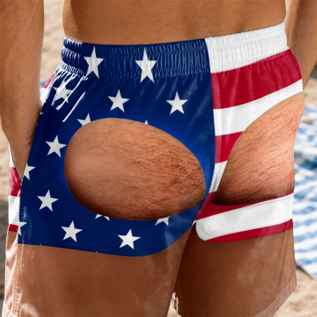 Custom Funny Patriotic Men Swim Trunks - Personalized Birthday Gifts For Husband, Son, Grandson, Brother, Grandpa, Dad, Yourself - Look Twice