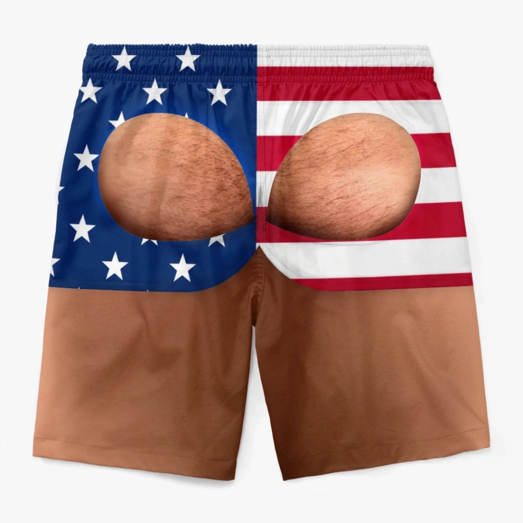 Custom Funny Patriotic Men Swim Trunks - Personalized Birthday Gifts For Husband, Son, Grandson, Brother, Grandpa, Dad, Yourself - Look Twice