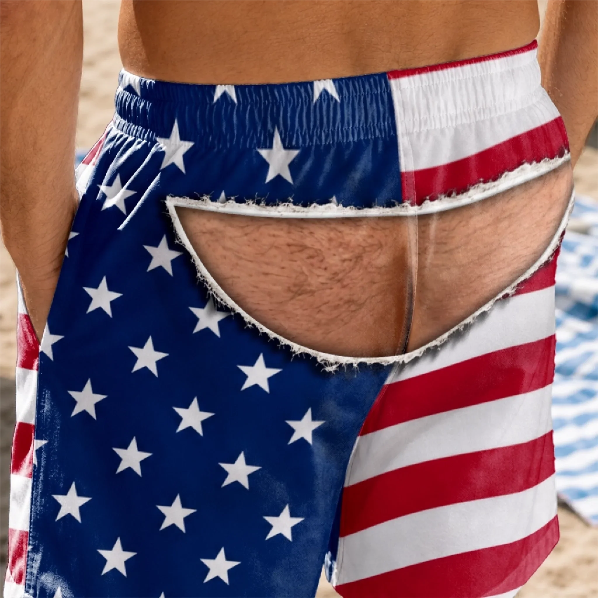 Custom Funny Patriotic Men Swim Trunks - Personalized Birthday Gifts For Husband, Son, Grandson, Brother, Grandpa, Dad, Yourself - Fake It From Behind
