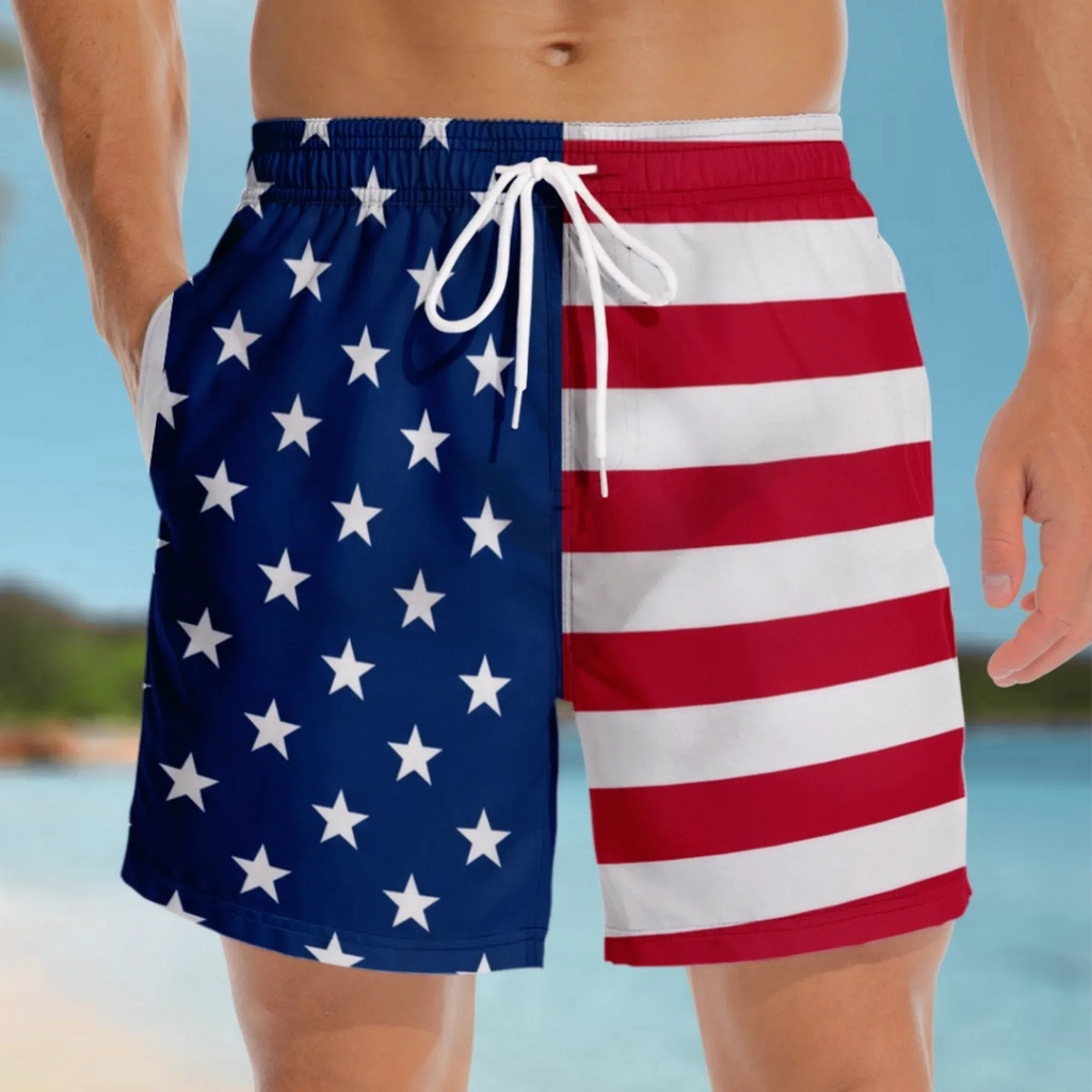 Custom Funny Patriotic Men Swim Trunks - Personalized Birthday Gifts For Husband, Son, Grandson, Brother, Grandpa, Dad, Yourself - Fake It From Behind
