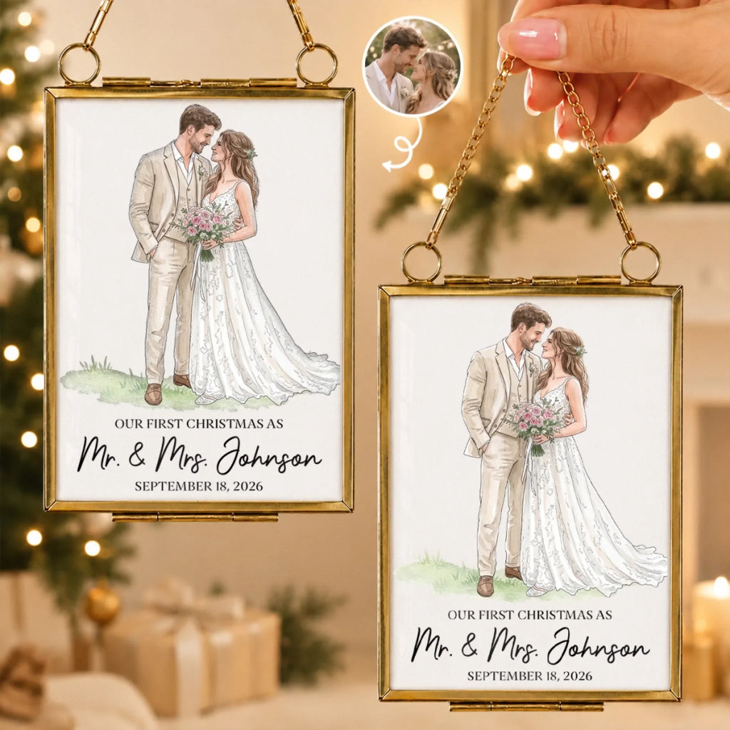 Custom Photo First Christmas Frame Ornament - Personalized Anniversary Christmas Wedding Gifts For Husband And Wife, Him And Her - Newlywed Christmas Joy