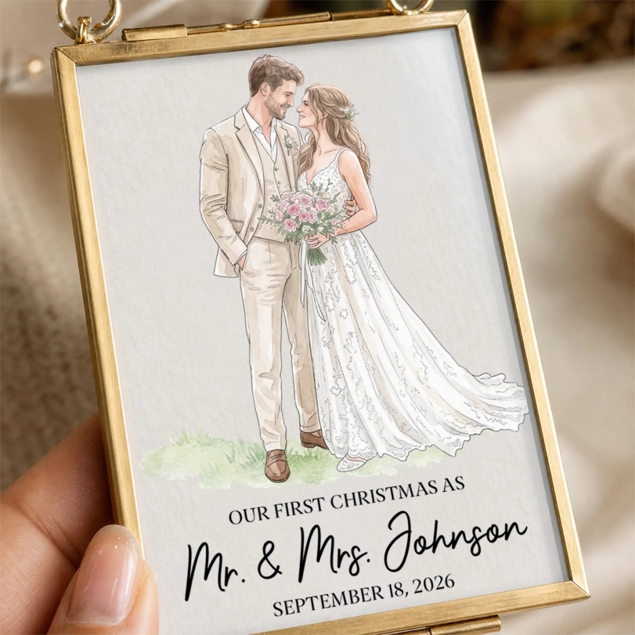 Custom Photo First Christmas Frame Ornament - Personalized Anniversary Christmas Wedding Gifts For Husband And Wife, Him And Her - Newlywed Christmas Joy