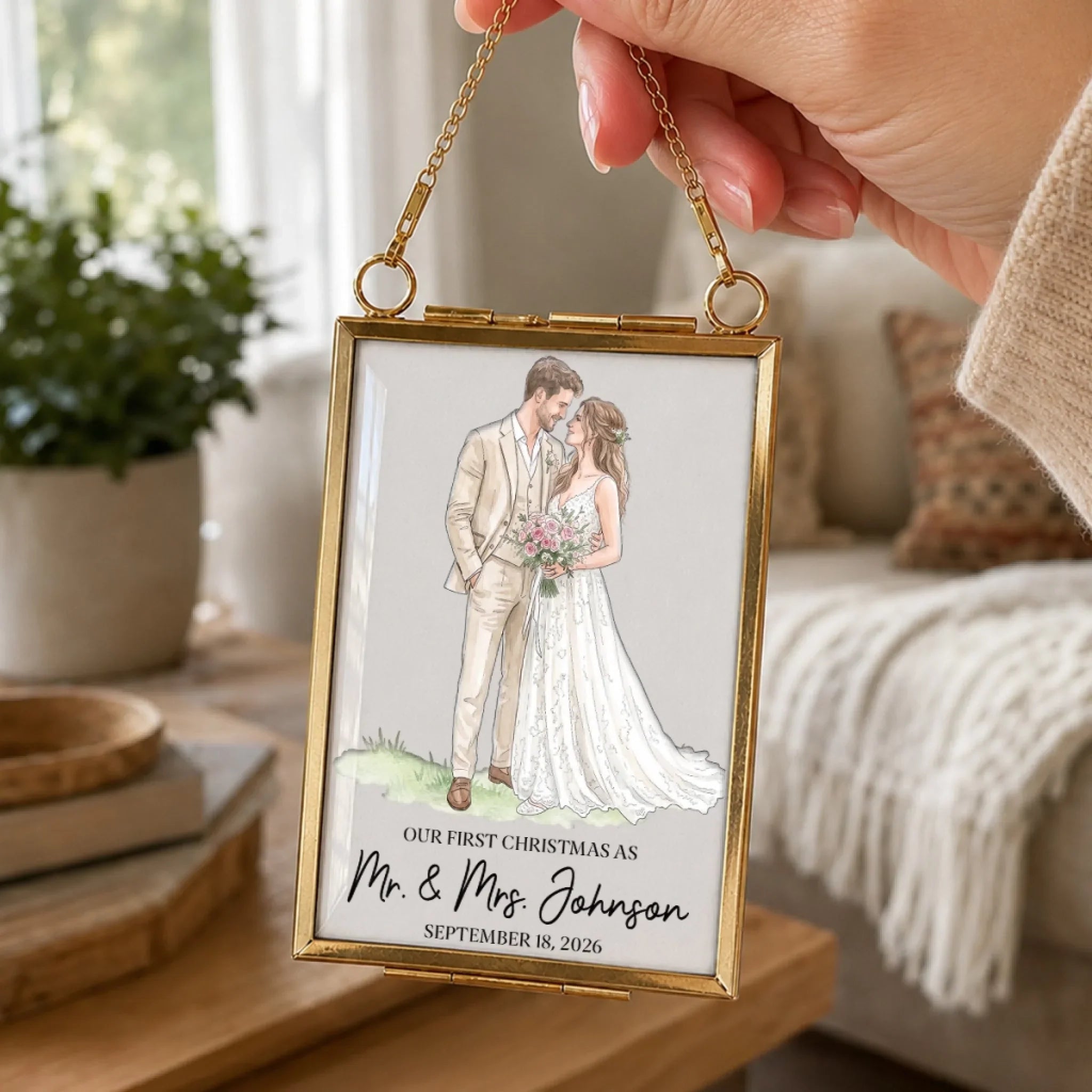 Custom Photo First Christmas Frame Ornament - Personalized Anniversary Christmas Wedding Gifts For Husband And Wife, Him And Her - Newlywed Christmas Joy