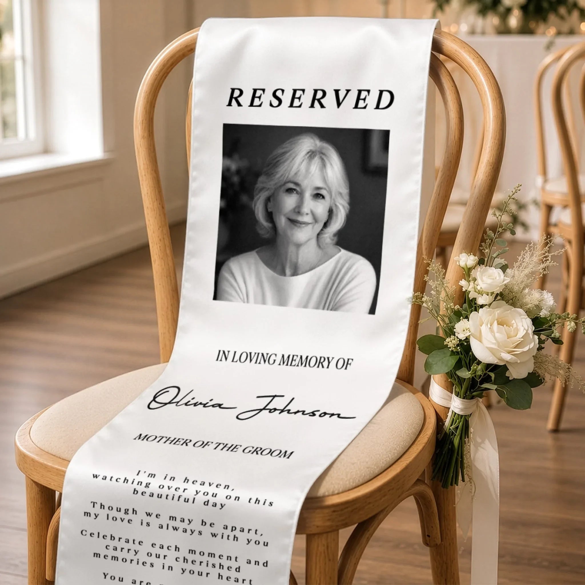 Custom Photo Wedding Chair Sign - Personalized Memorial Sympathy Gifts For Brides & Grooms - Honoring Beautiful Memories