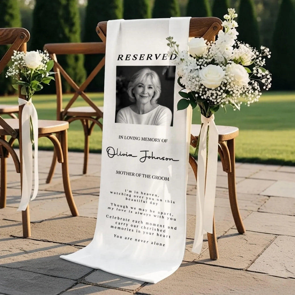 Custom Photo Wedding Chair Sign - Personalized Memorial Sympathy Gifts For Brides & Grooms - Honoring Beautiful Memories