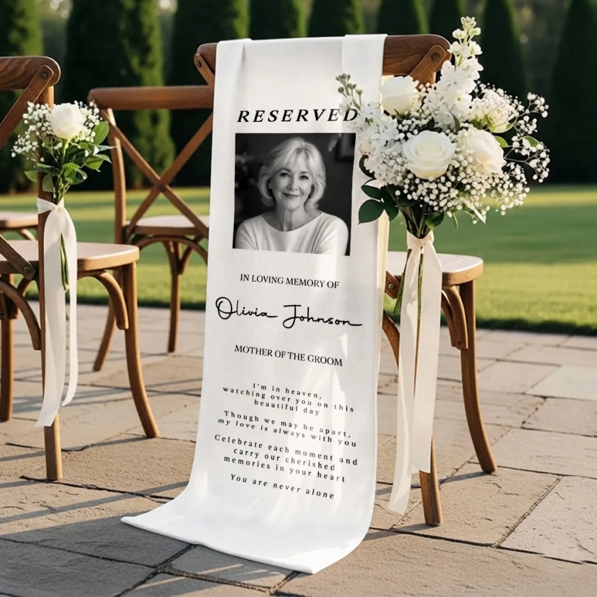 Custom Photo Wedding Chair Sign - Personalized Memorial Sympathy Gifts For Brides & Grooms - Honoring Beautiful Memories