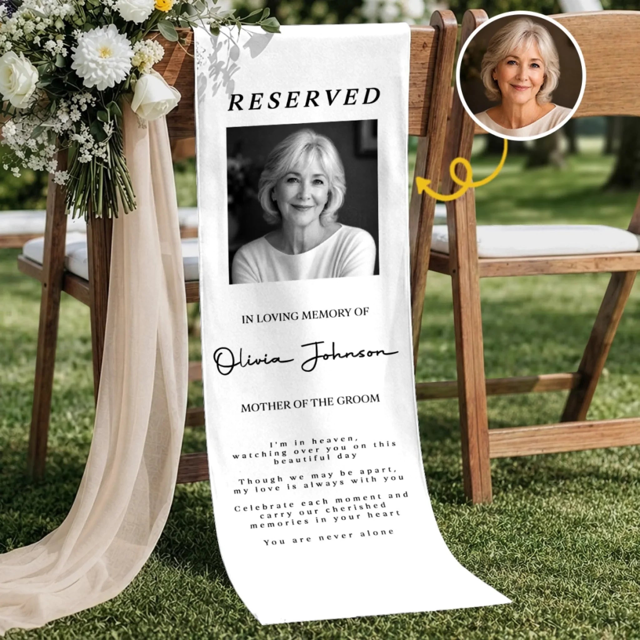 Custom Photo Wedding Chair Sign - Personalized Memorial Sympathy Gifts For Brides & Grooms - Honoring Beautiful Memories