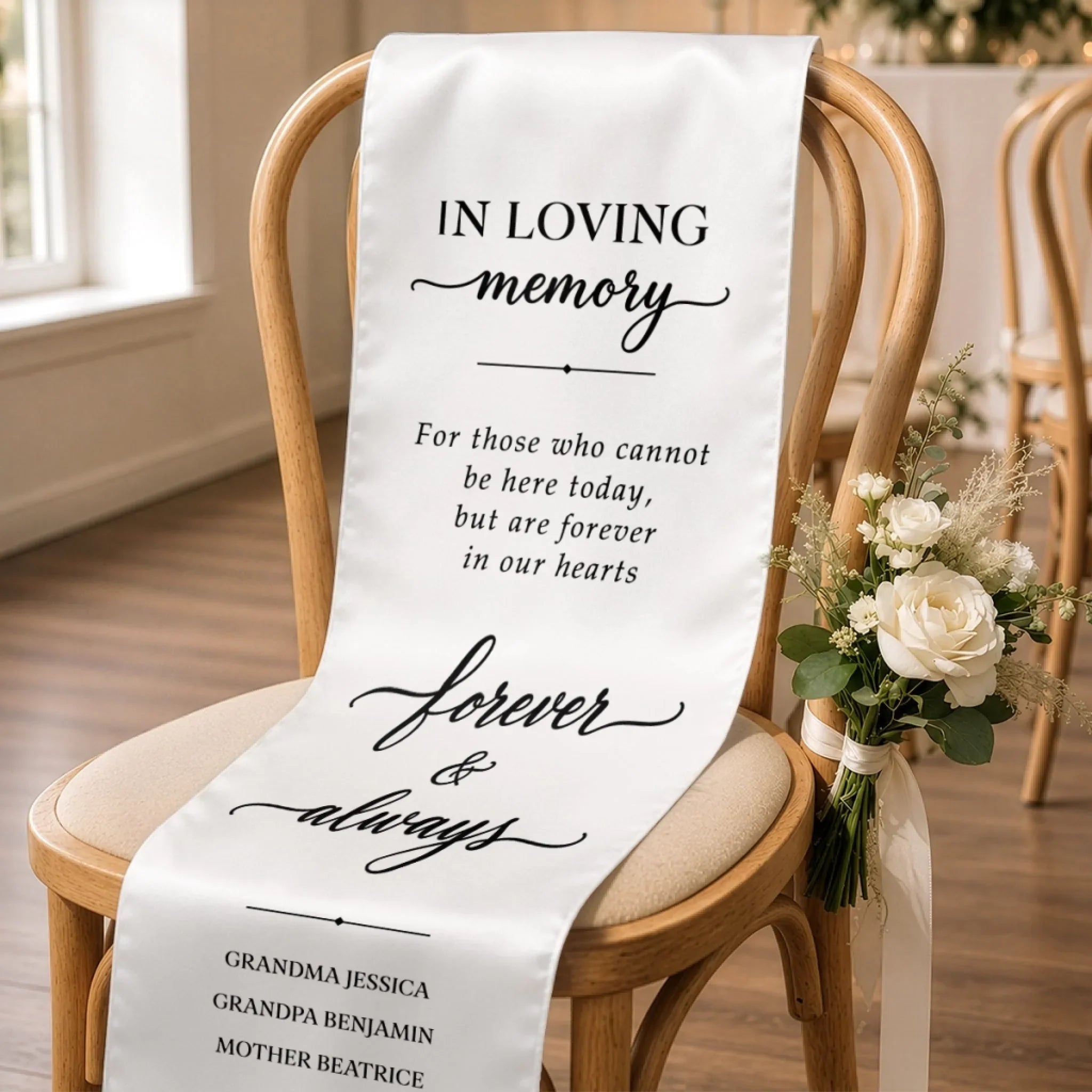 Custom Wedding Chair Sign - Personalized Memorial Sympathy Gifts For Brides & Grooms - Remembered With Love