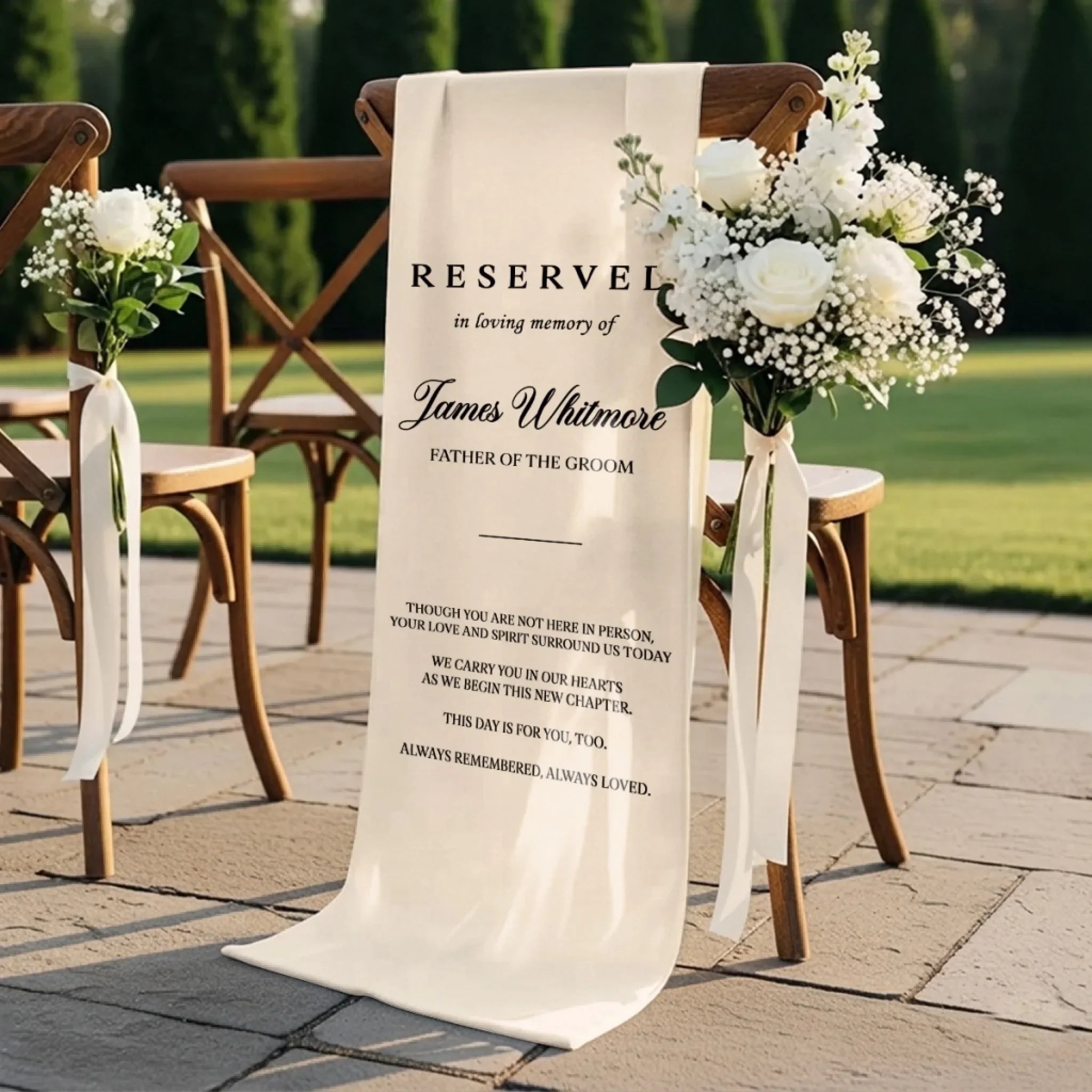 Custom Wedding Chair Sign - Personalized Memorial Sympathy Gifts For Brides & Grooms - Forever In Our Hearts