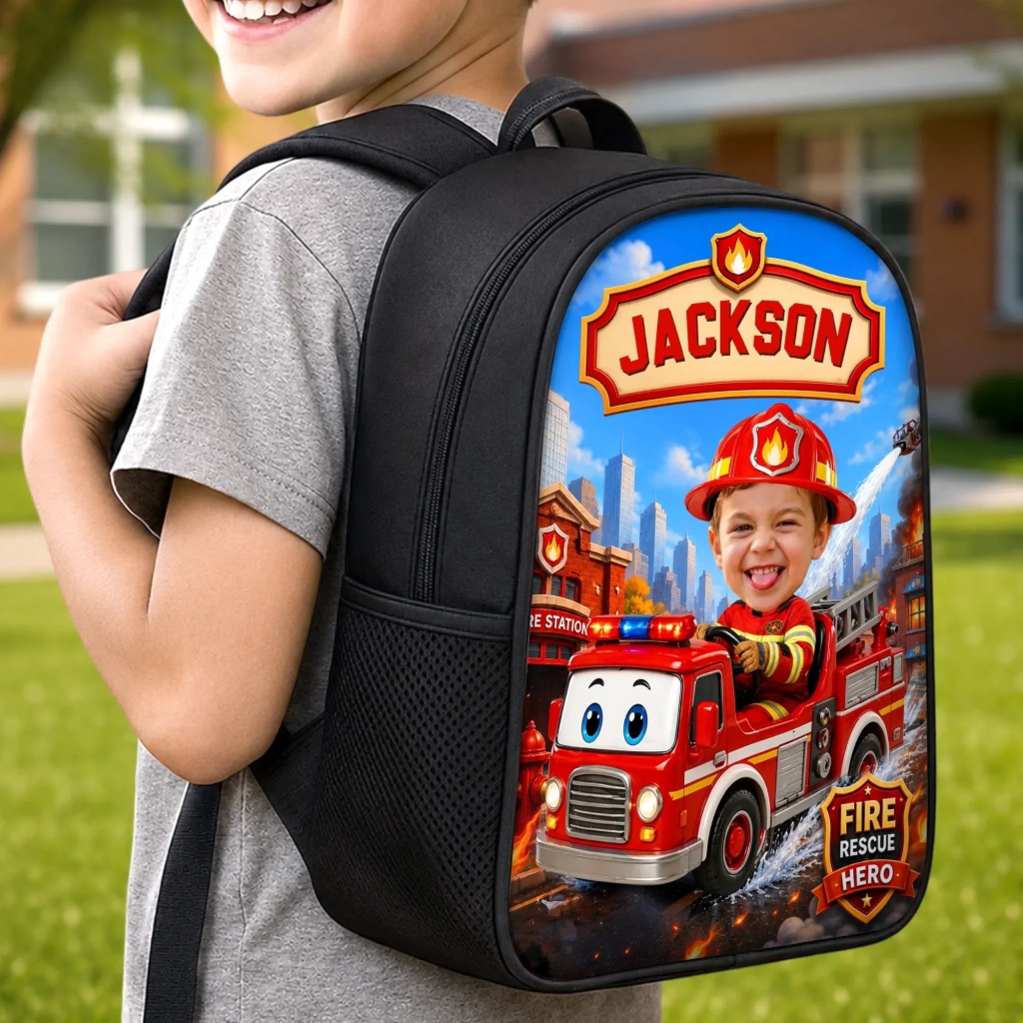 Custom Photo Kids Front Printed Backpack - Personalized Back To School Gifts For Kids - Little Hero Big Dreams