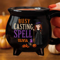 Custom 12oz Ceramic Cauldron Coffee Mug - Personalized Halloween Witchy Gifts For Wife, Daughter, Besties, Sisters, Granddaughter, Grandma, Mom, Yourself - Busy Brewing Up Some Magic