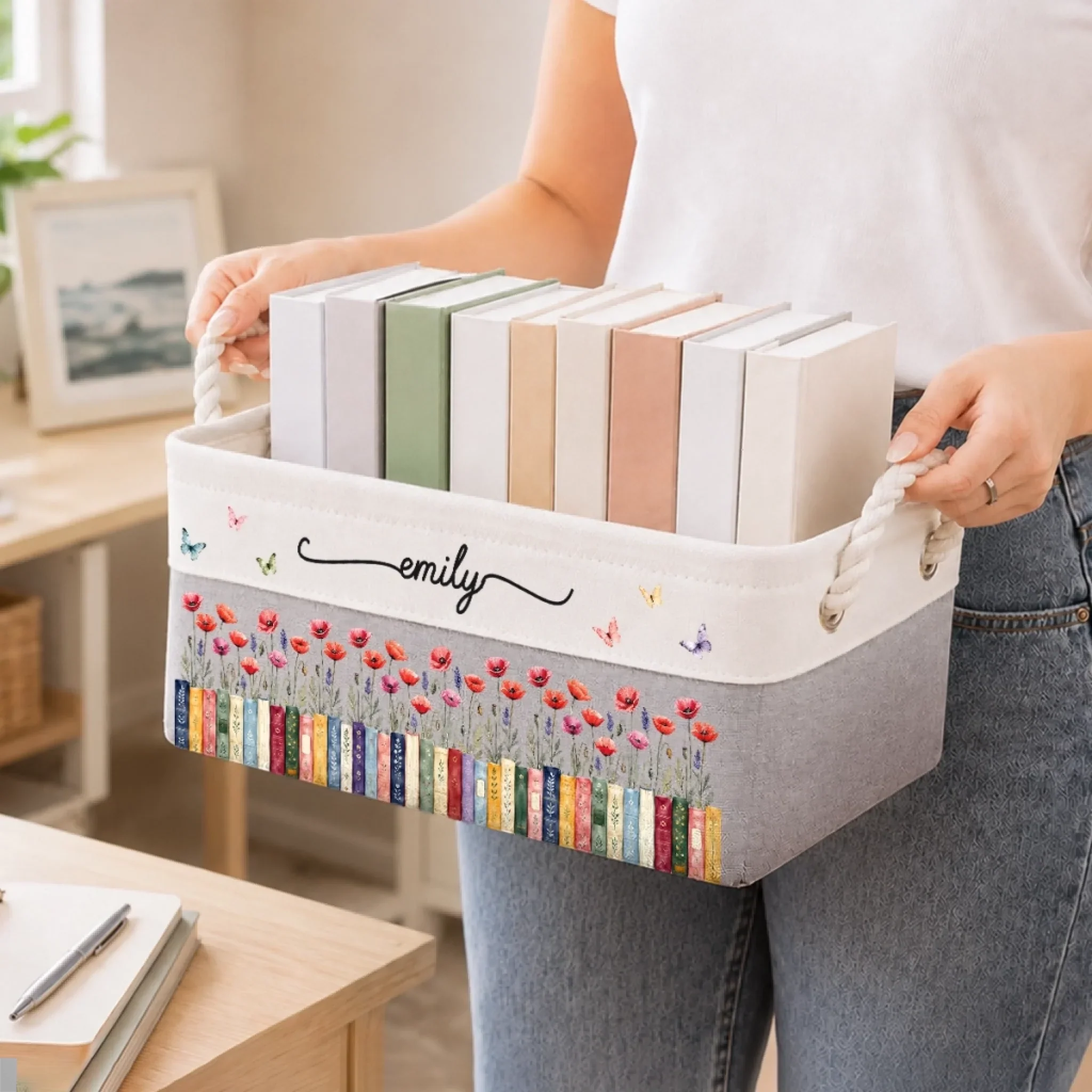 Custom Storage Basket - Personalized  Bookish Gifts For Book Lovers, Bookworms, Readers - Bloom In Your Own Way